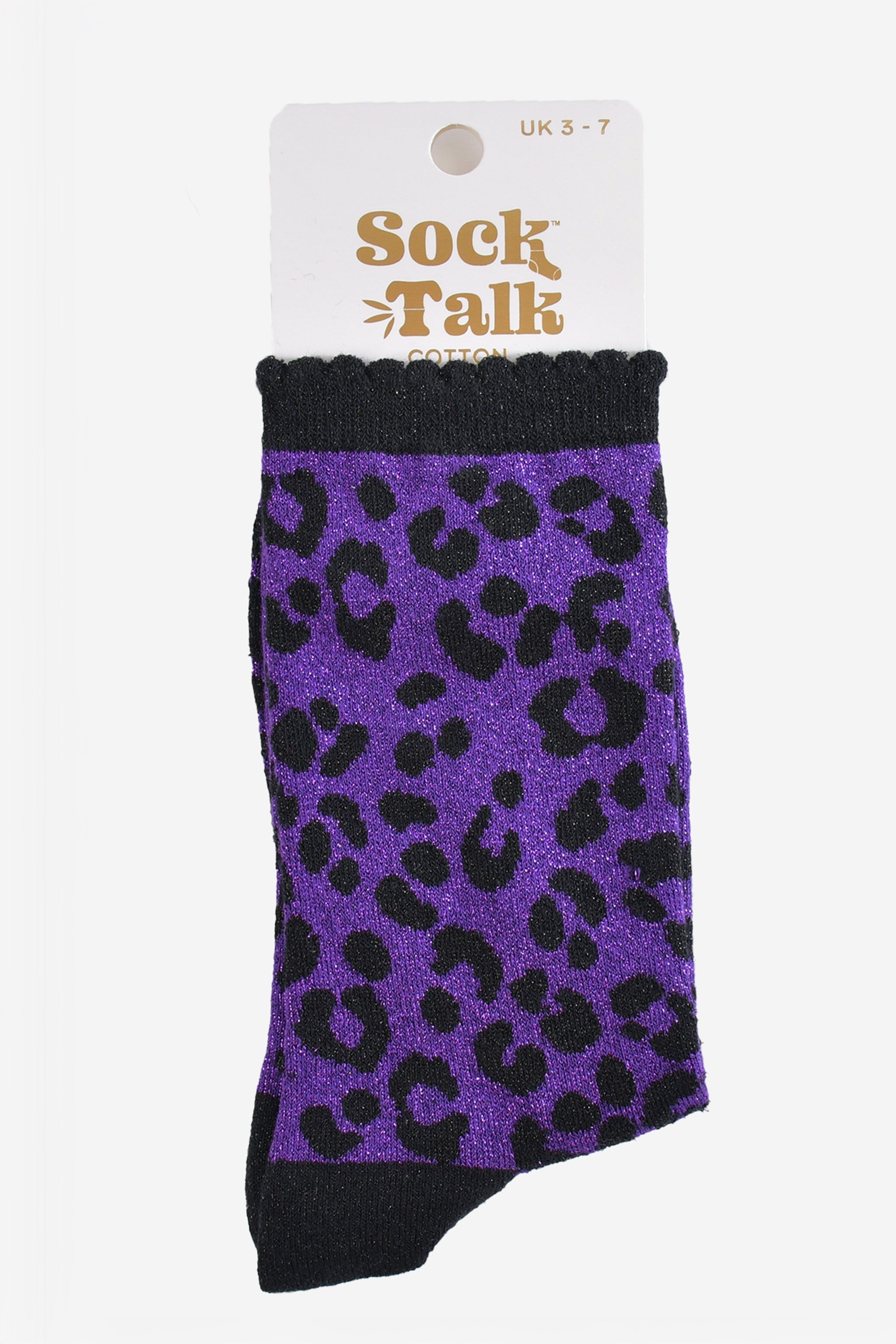 Women's Glitter Socks - Purple/Black, Leopard