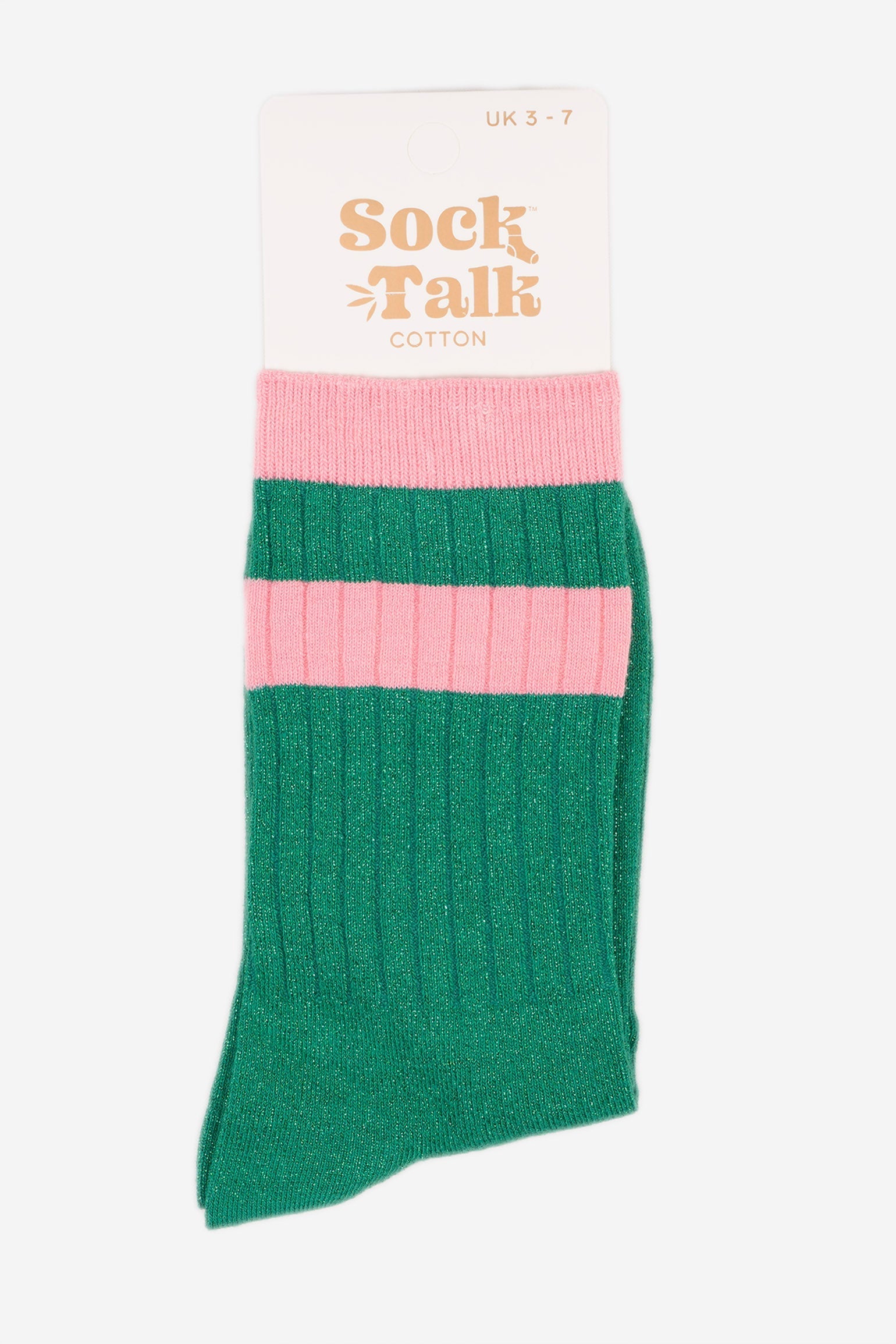 Women's Glitter Socks - Green/Pink, Striped Cuff