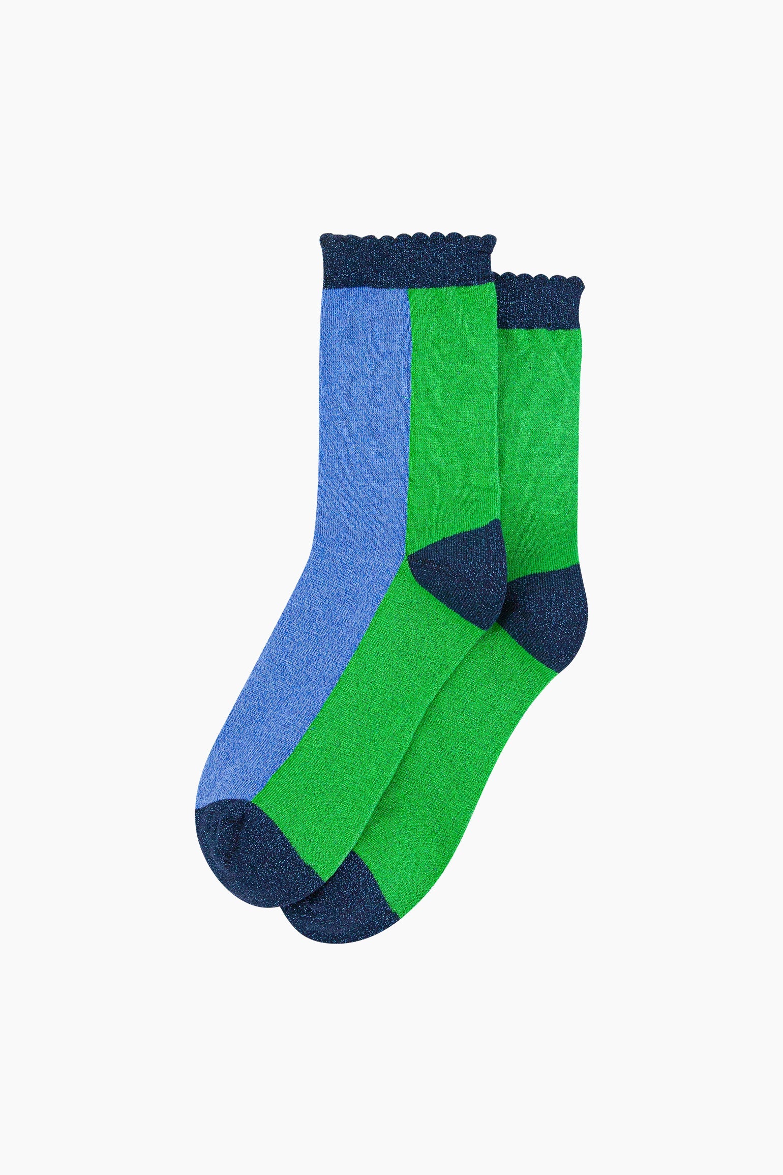 Colour-Block-Combed-Cotton-Glitter-Socks-in-Lime-Denim-Blue-flat-lay