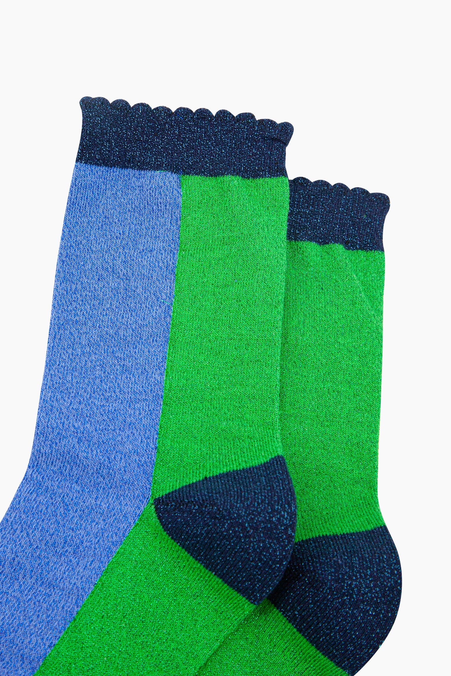 Colour-Block-Combed-Cotton-Glitter-Socks-in-Lime-Denim-Blue-close-up