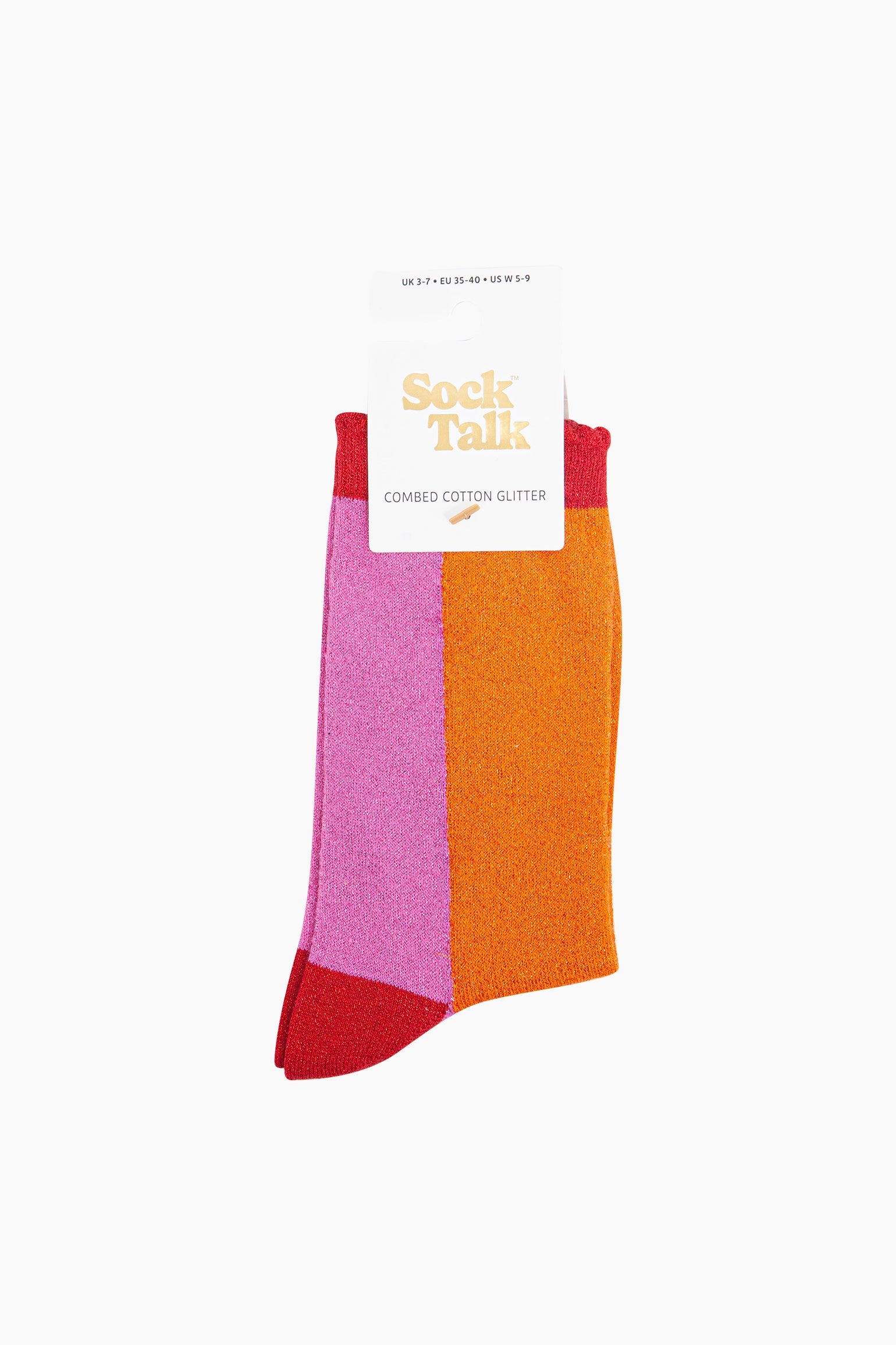 Colour-Block-Combed-Cotton-Glitter-Socks-in-Orange-Pink-In-packaging