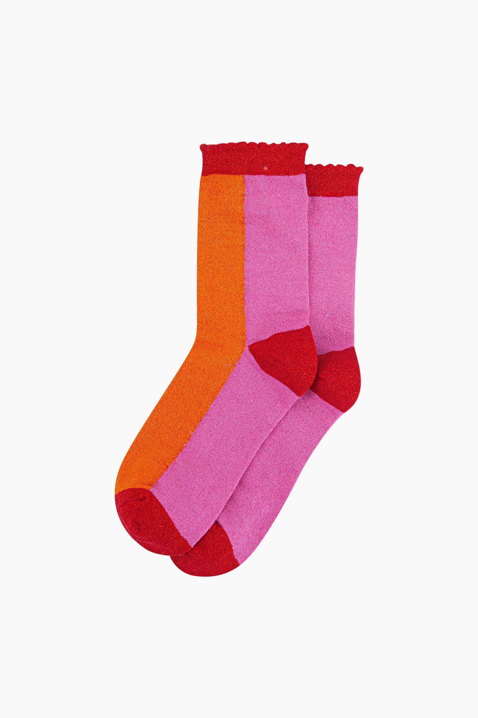 Colour-Block-Combed-Cotton-Glitter-Socks-in-Orange-Pink-flat-lay