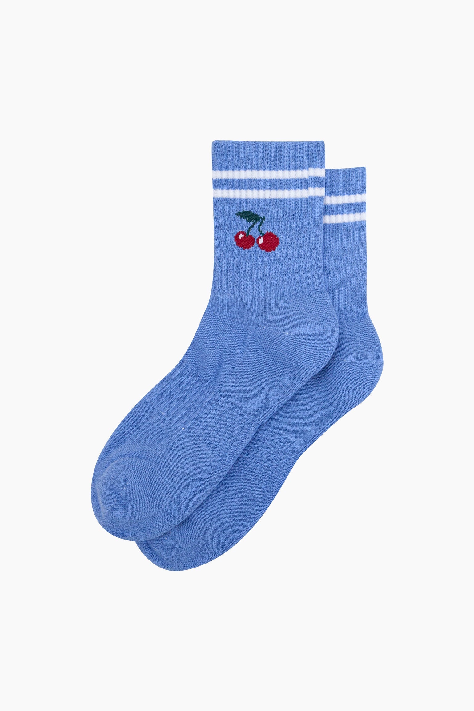 Cherry-Combed-Cotton-Sports-Socks-in-Blue-Lying-Flat