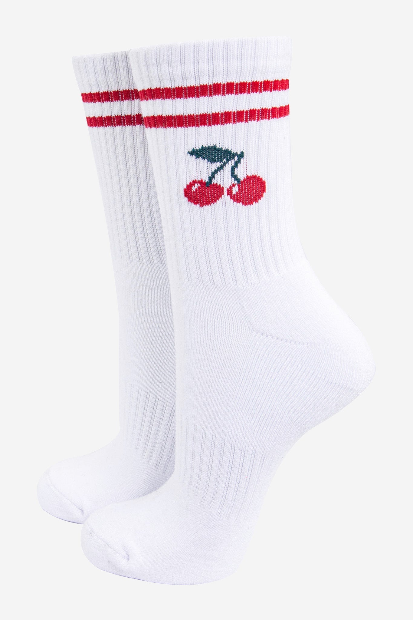 womens-sporty-socks-white-cherries-fruit-stripes