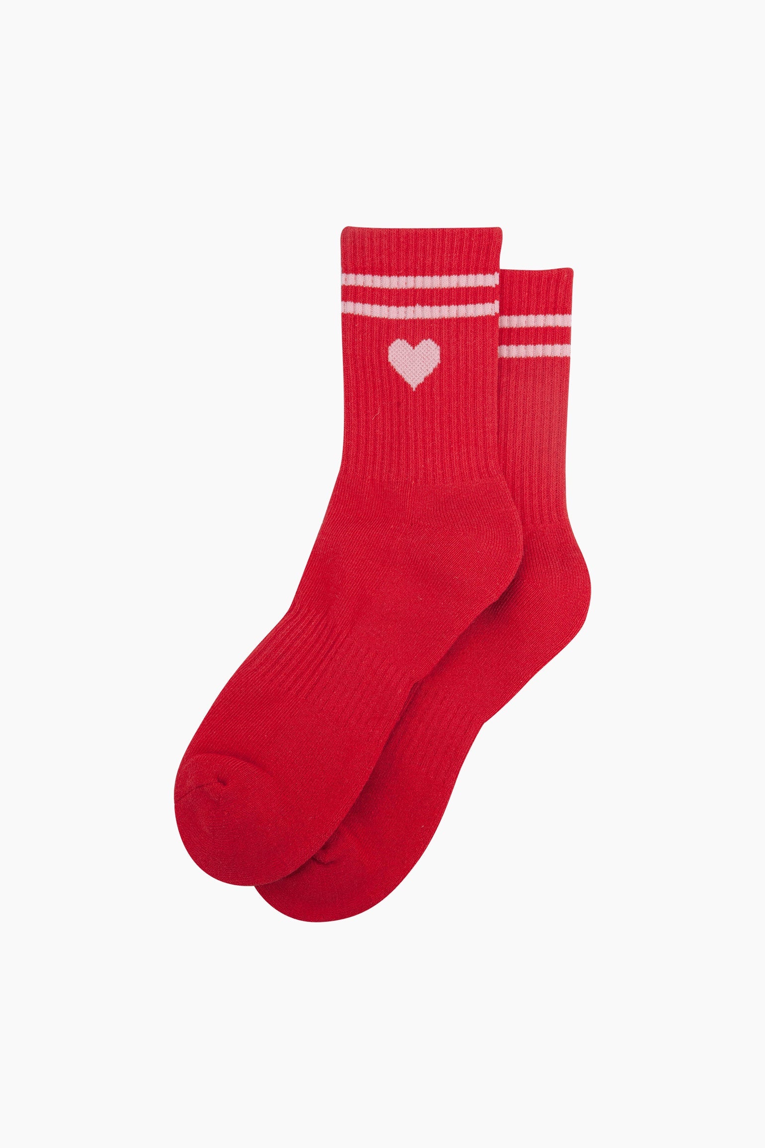 Love-Heart-Combed-Cotton-Sports-Socks-in-Red-Lying-Flat
