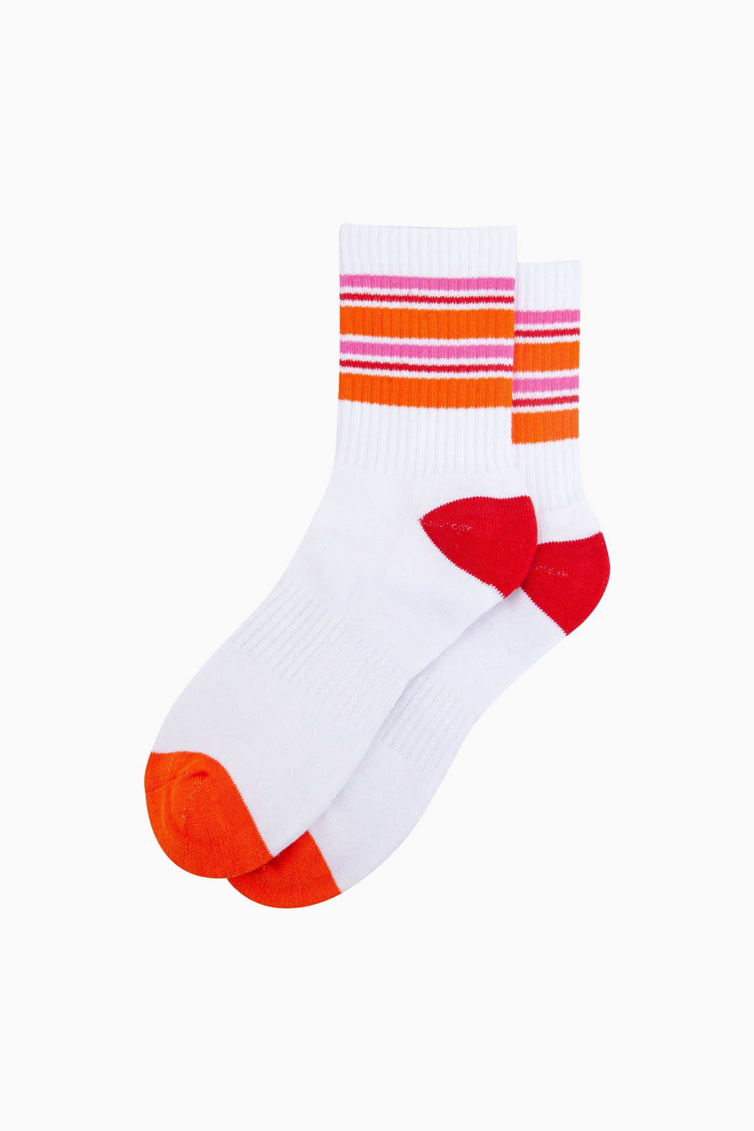 Striped-Combed-Cotton-Sports-Socks-in-Orange-Lying-Flat