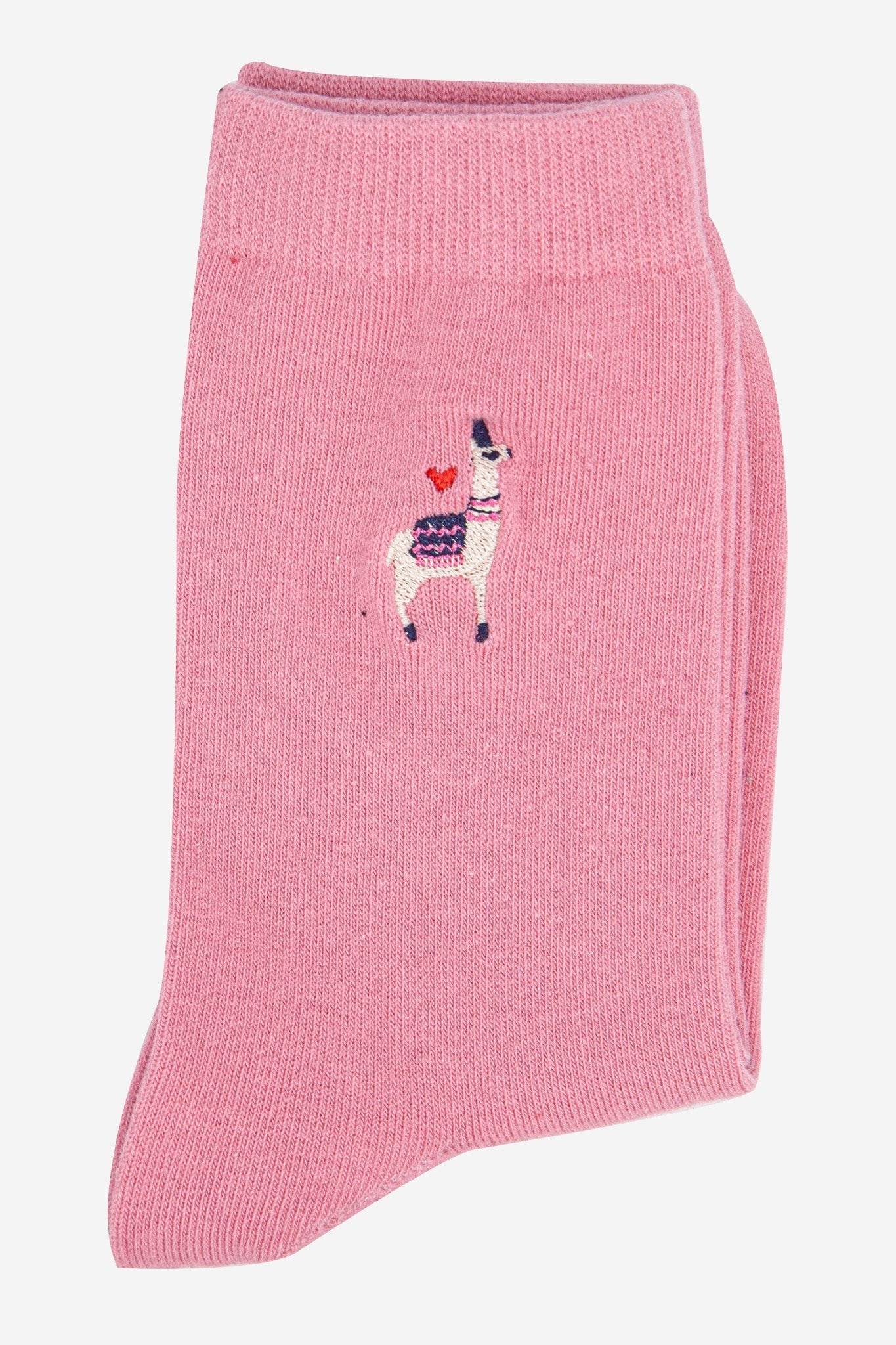 womens-embroidered-ankle-socks-pink-llama-folded