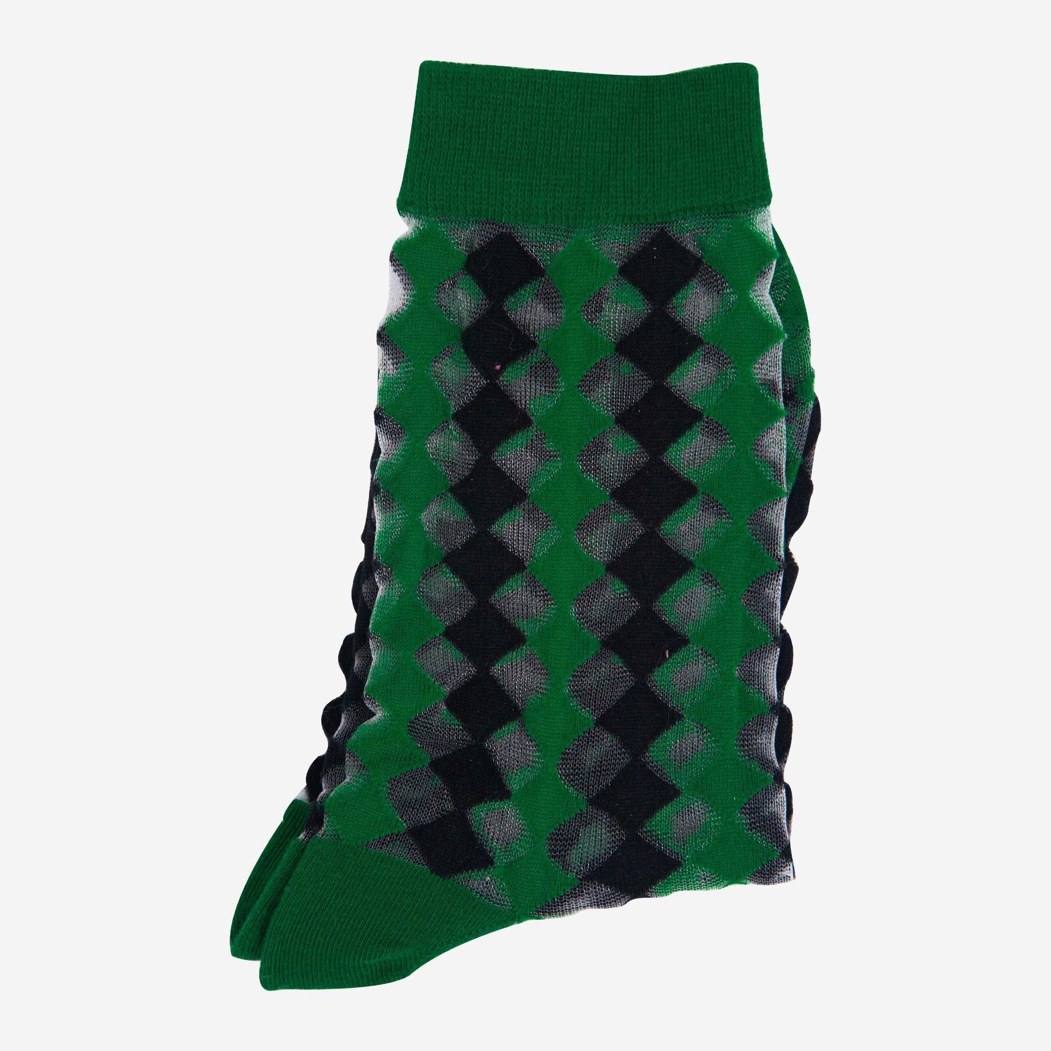 womens-sheer-ankle-socks-green-black-diamond-transparent