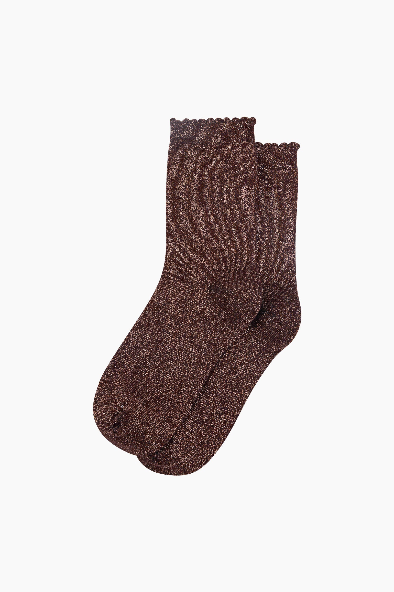 Plain-Combed-Cotton-Glitter-Socks-in-Chocolate-Brown-Lying-Flat