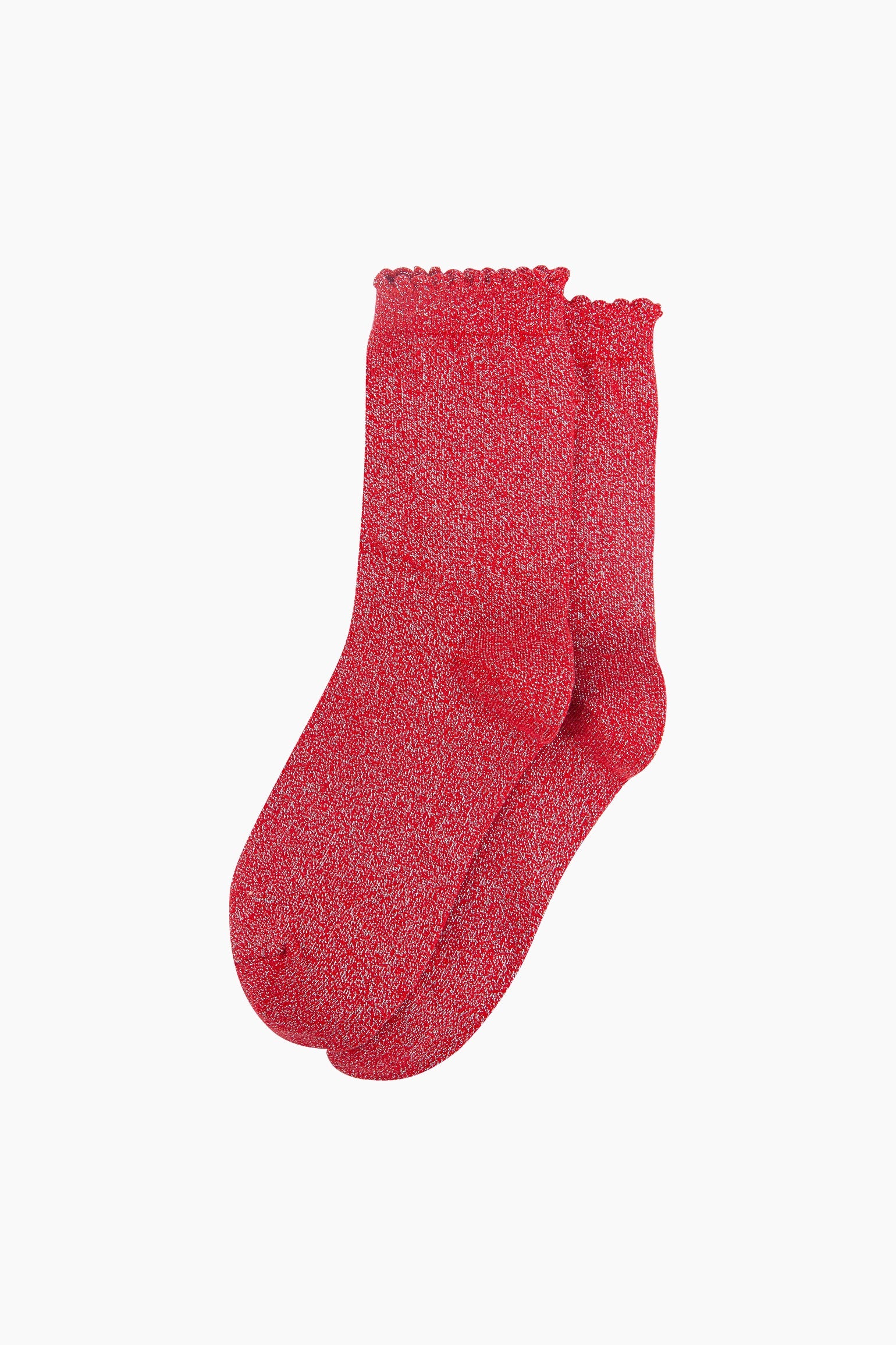 Plain-Combed-Cotton-Glitter-Socks-in-Red-Lying-Flat
