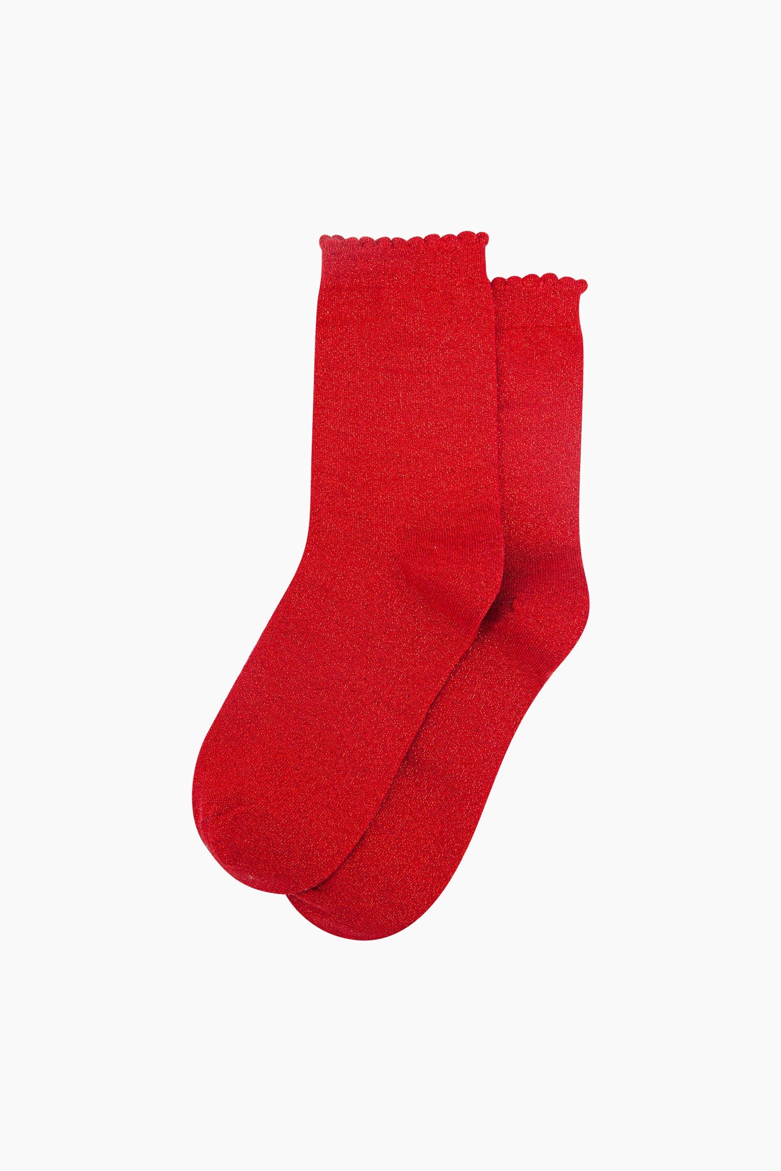 Plain-Combed-Cotton-Glitter-Socks-in-Scarlett-Lying-Flat