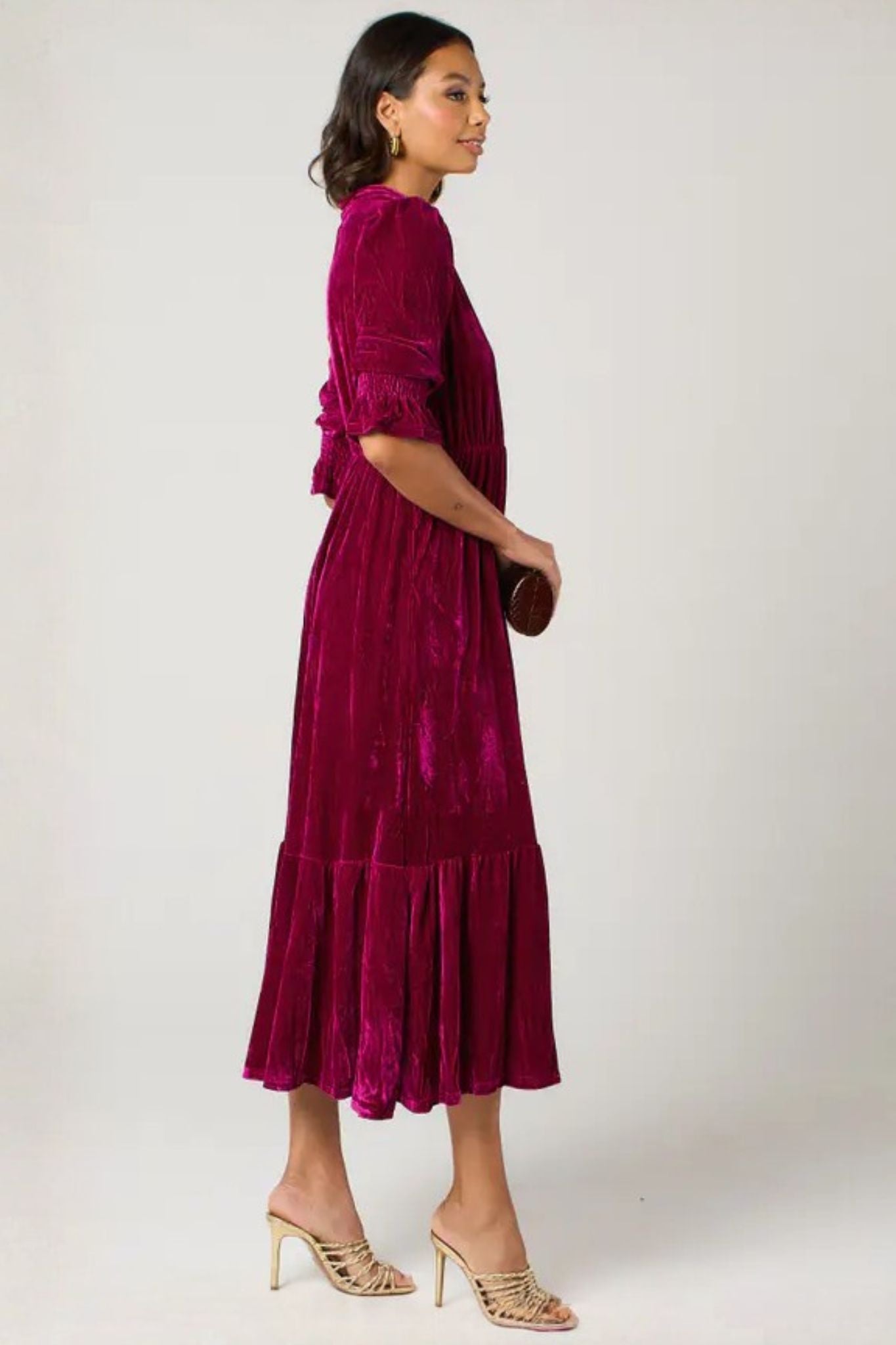 Pandora V-Neck Midaxi Dress- Pink, Velvet