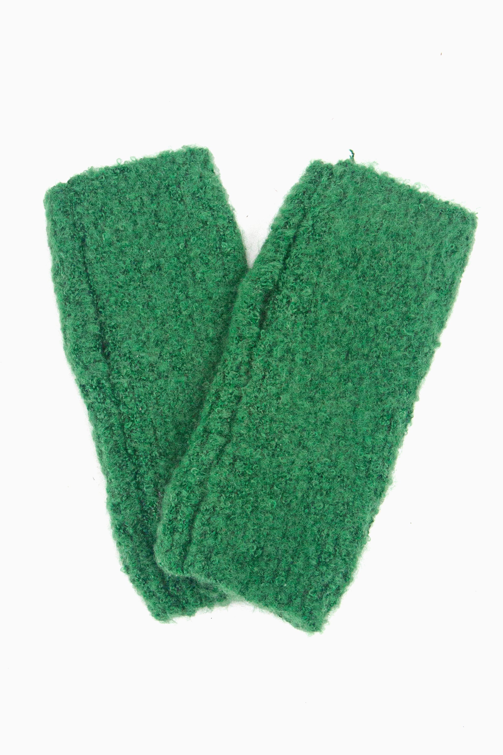 close up of the knitted wrist warmers showing the soft fabric