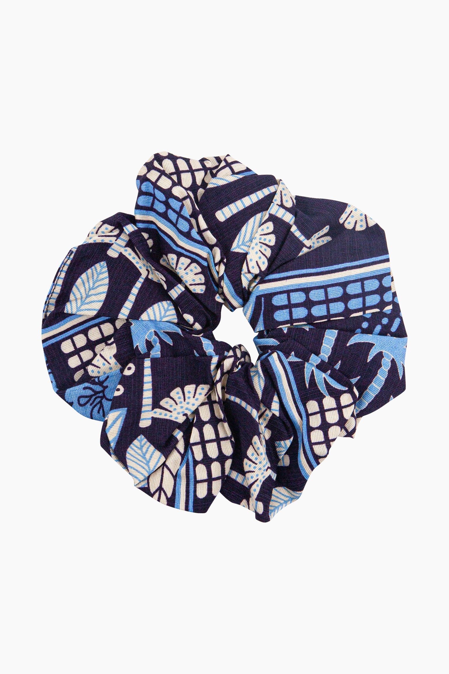 Large-Tile-Print-Scrunchie-in-Navy-Blue-Front