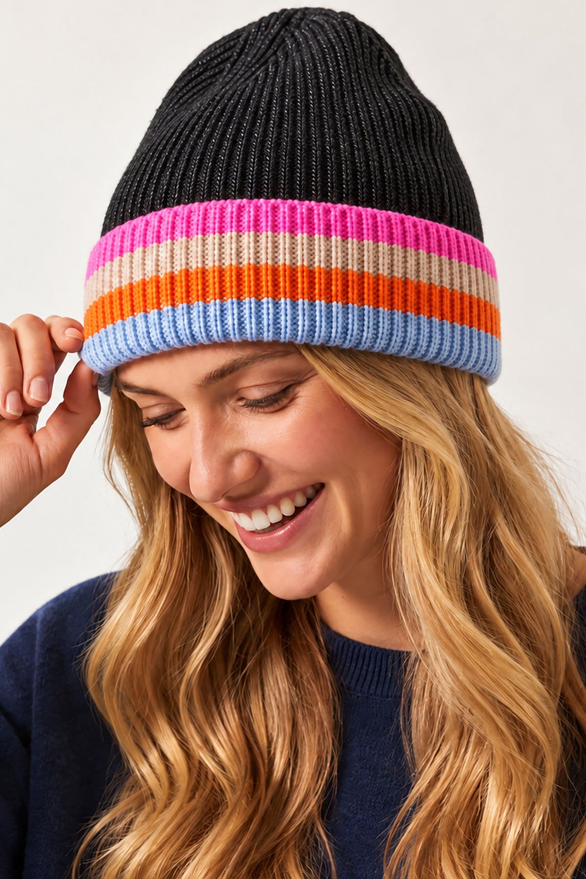 Delta-Black-Rainbow-Stripe-Beanie-Hat