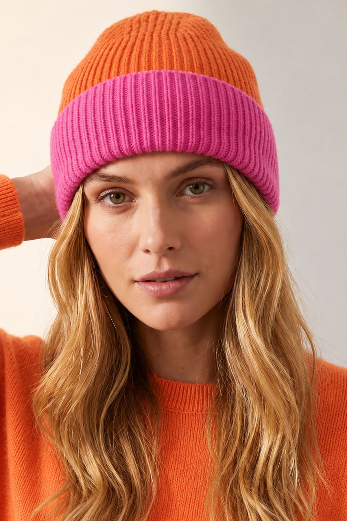 Minnie-Orange/Hot-Pink-Two-Tone-Beanie-Hat