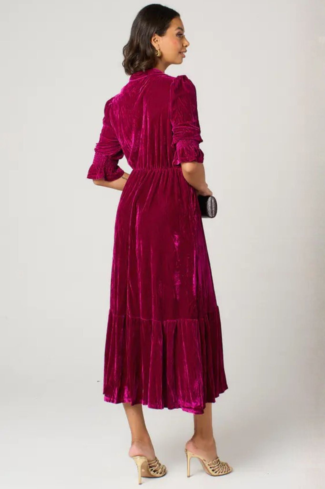 Pandora V-Neck Midaxi Dress- Pink, Velvet