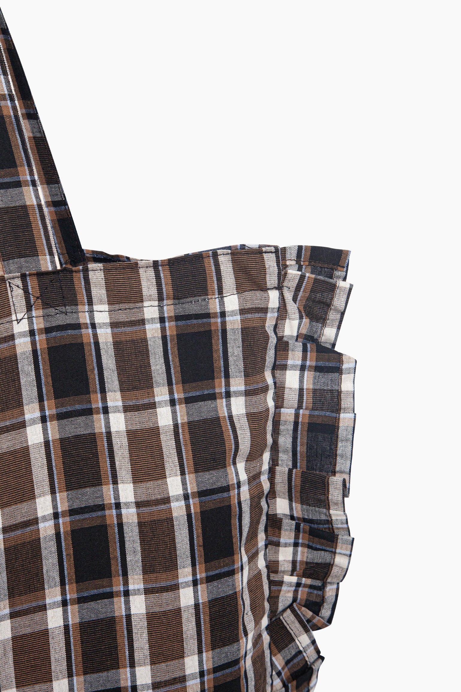 Traditional-Check-Ruffle-Tote-Bag-in-Brown