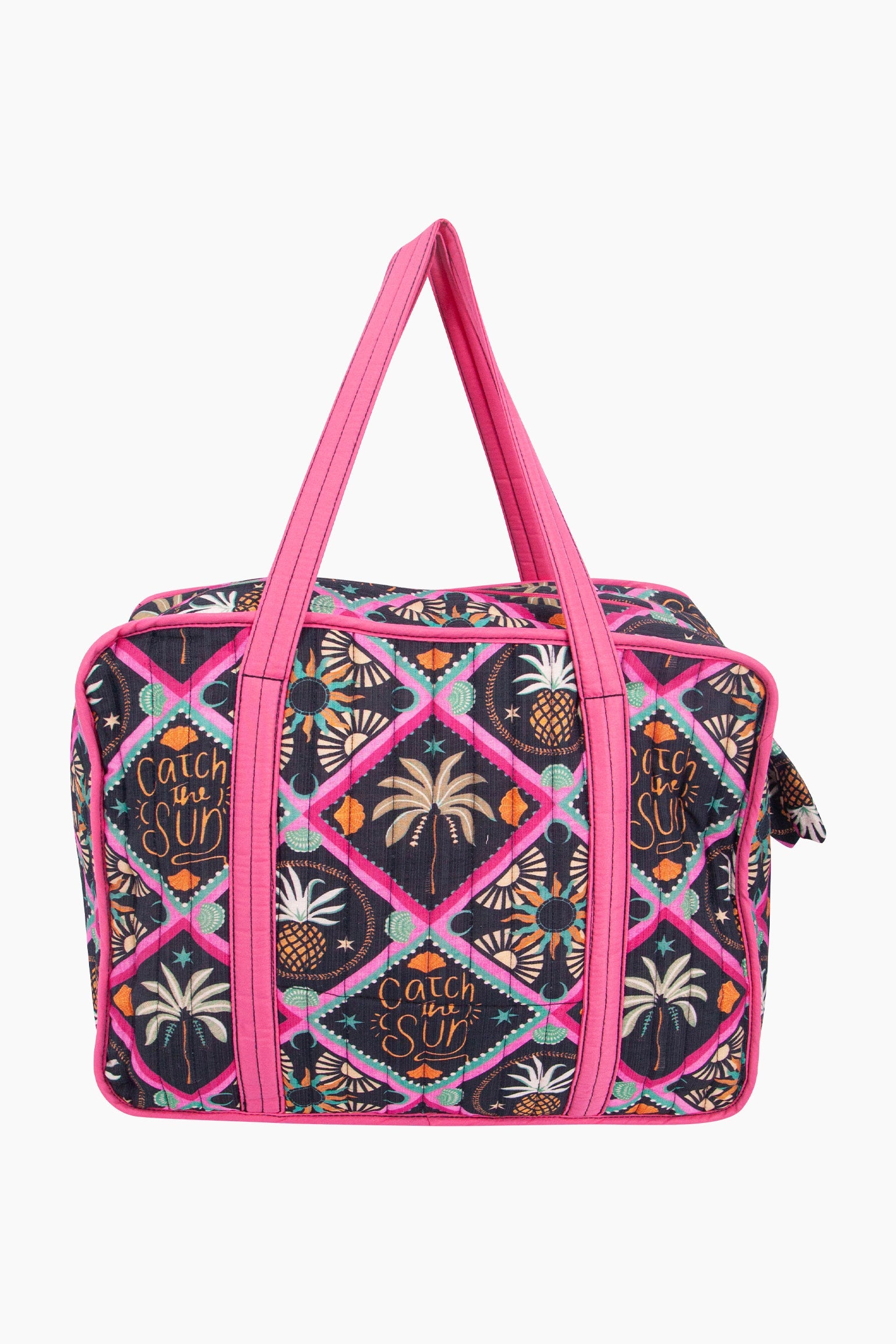 Pineapple-Print-Double-Handle-Tote-Bag-in-Black-Front