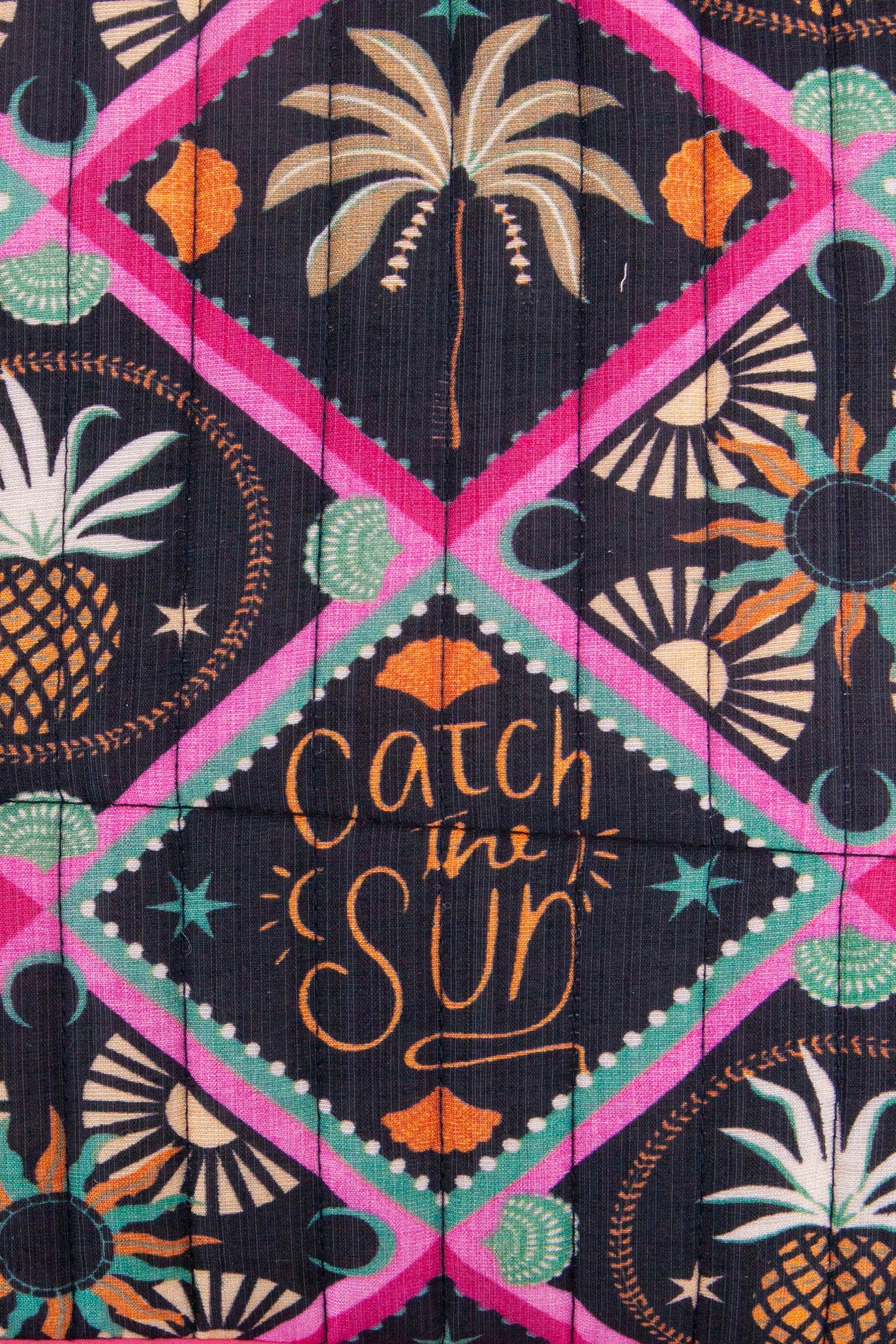 Pineapple-Print-Double-Handle-Tote-Bag-in-Black-Closeup