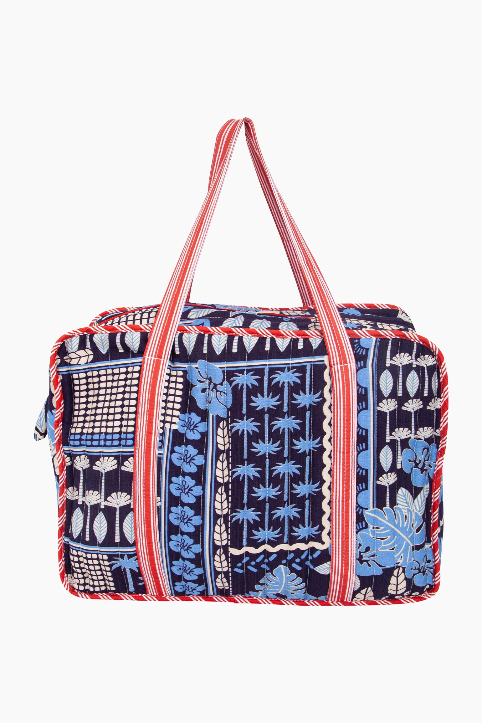 Tile-Print-Double-Handle-Tote-Bag-in-Navy-Blue-Front