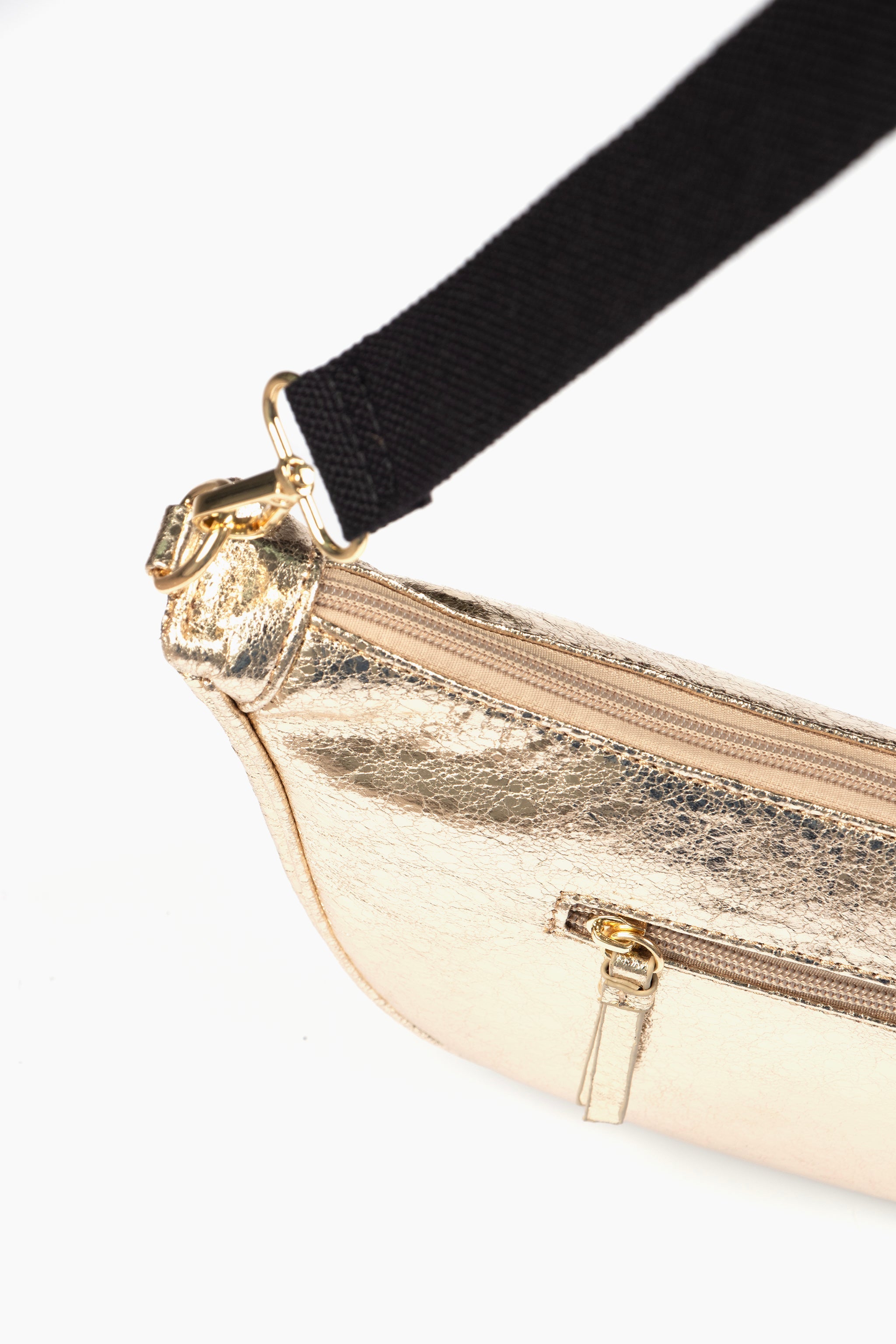 Bellamy Half Moon Crossbody Bag - Metallic Gold, Cracked Faux Leather