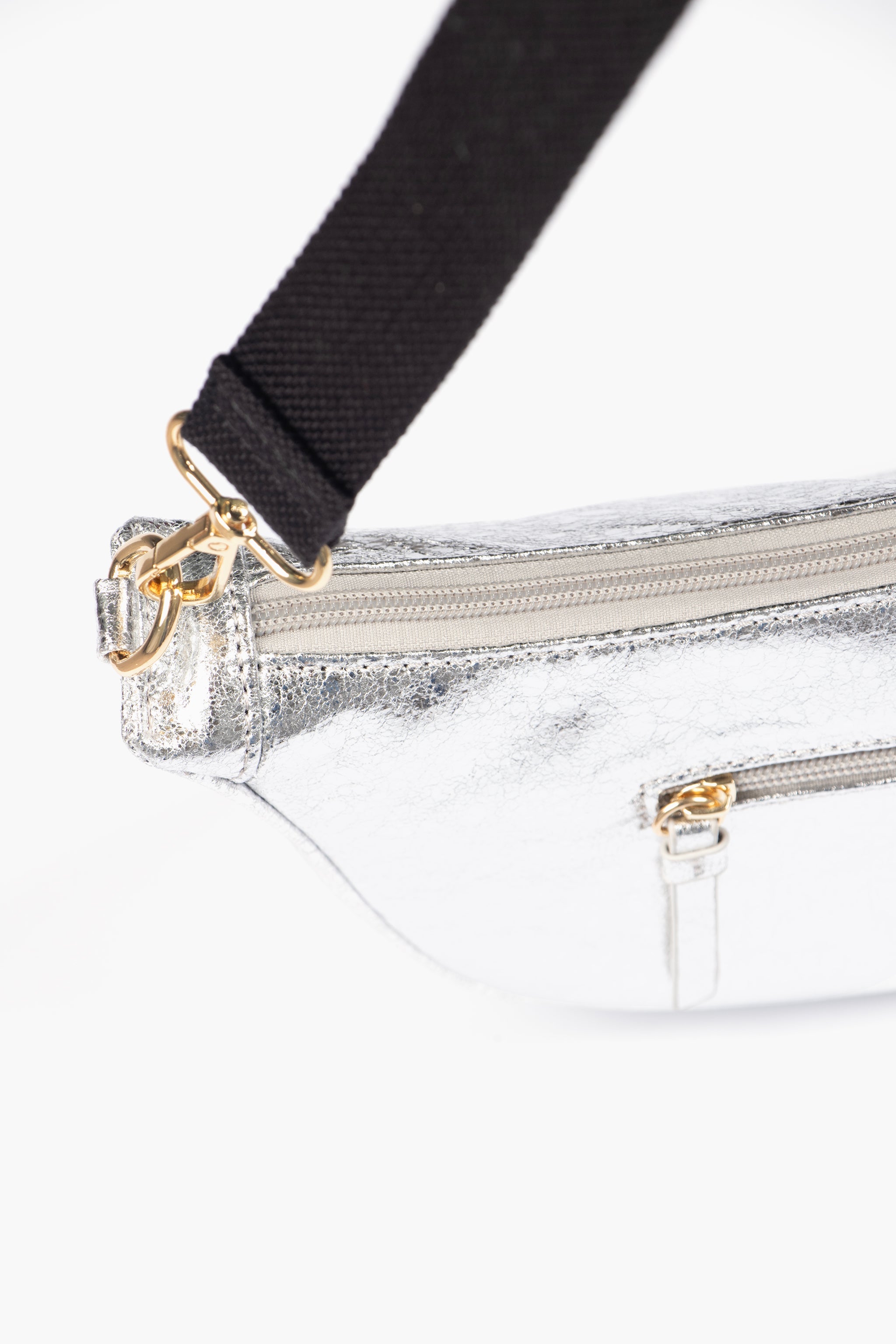 Bellamy Half Moon Crossbody Bag - Metallic Silver, Cracked Faux Leather