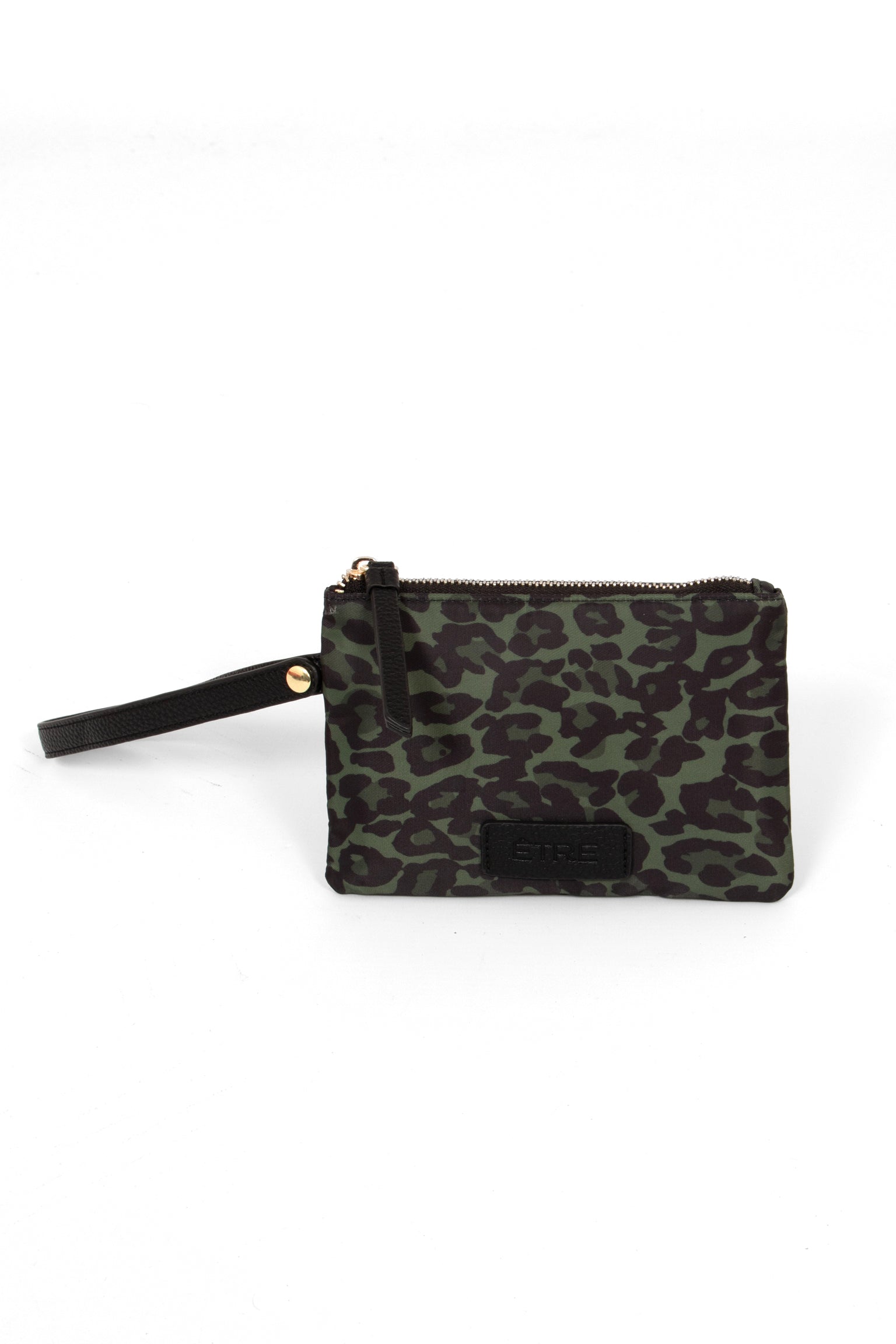 iris-wristlet-purse-khaki-leopard-print-nylon-pu-front-view