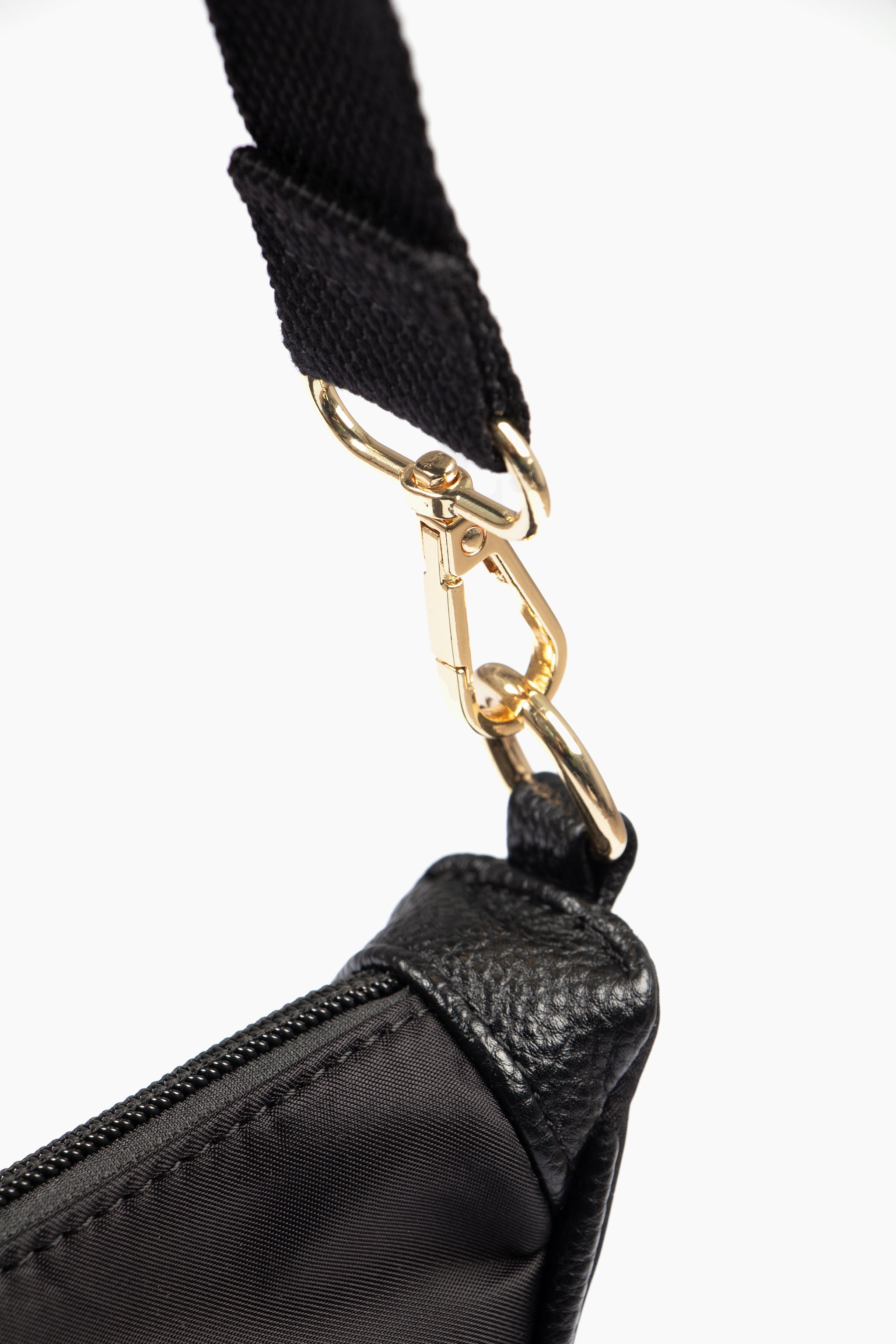 Quinn Half Moon Crossbody Bag - Black, Nylon/PU