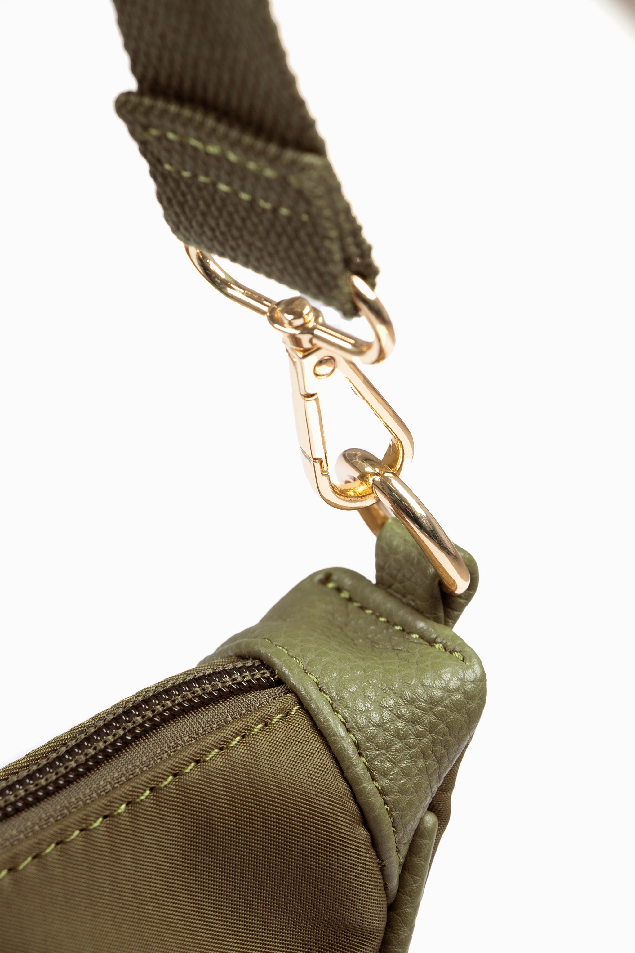 Quinn Half Moon Crossbody Bag - Khaki, Nylon/PU