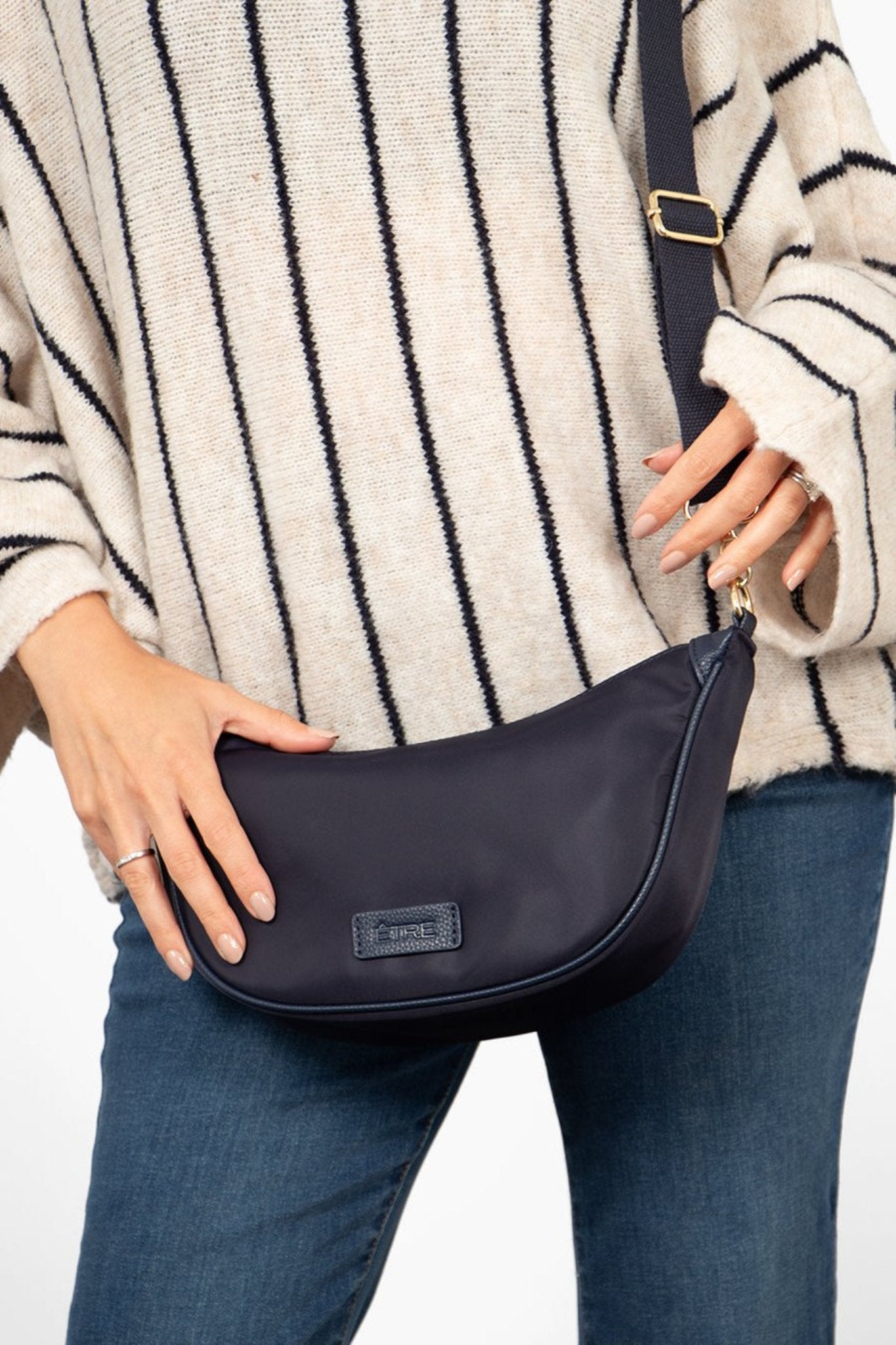 Quinn Half Moon Crossbody Bag - Navy Blue, Nylon/PU