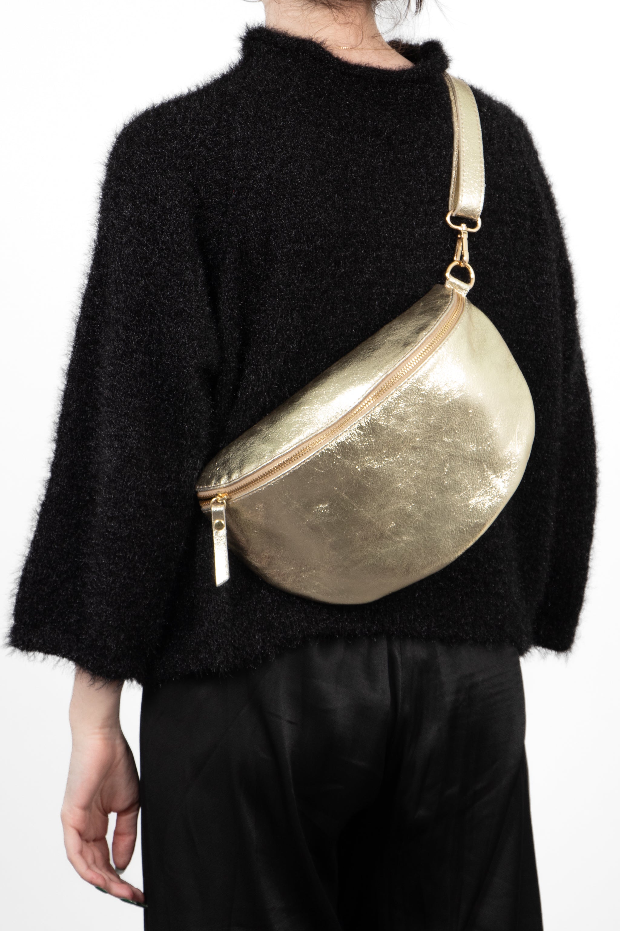 Meadow Half-Moon Crossbody Bag - Gold, Metallic