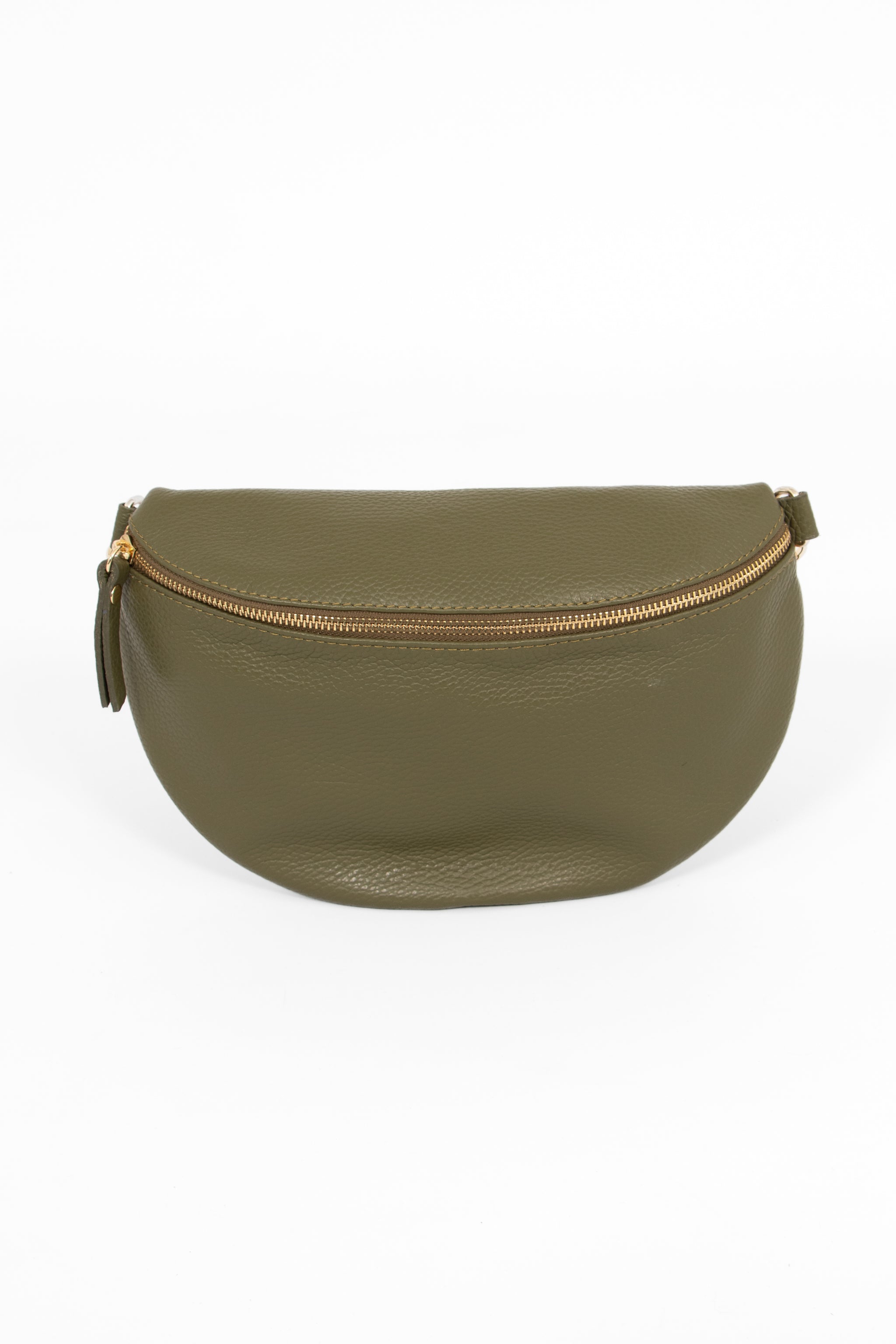 Meadow - Italian Leather Half-Moon Crossbody Bag - Khaki, Pebbled