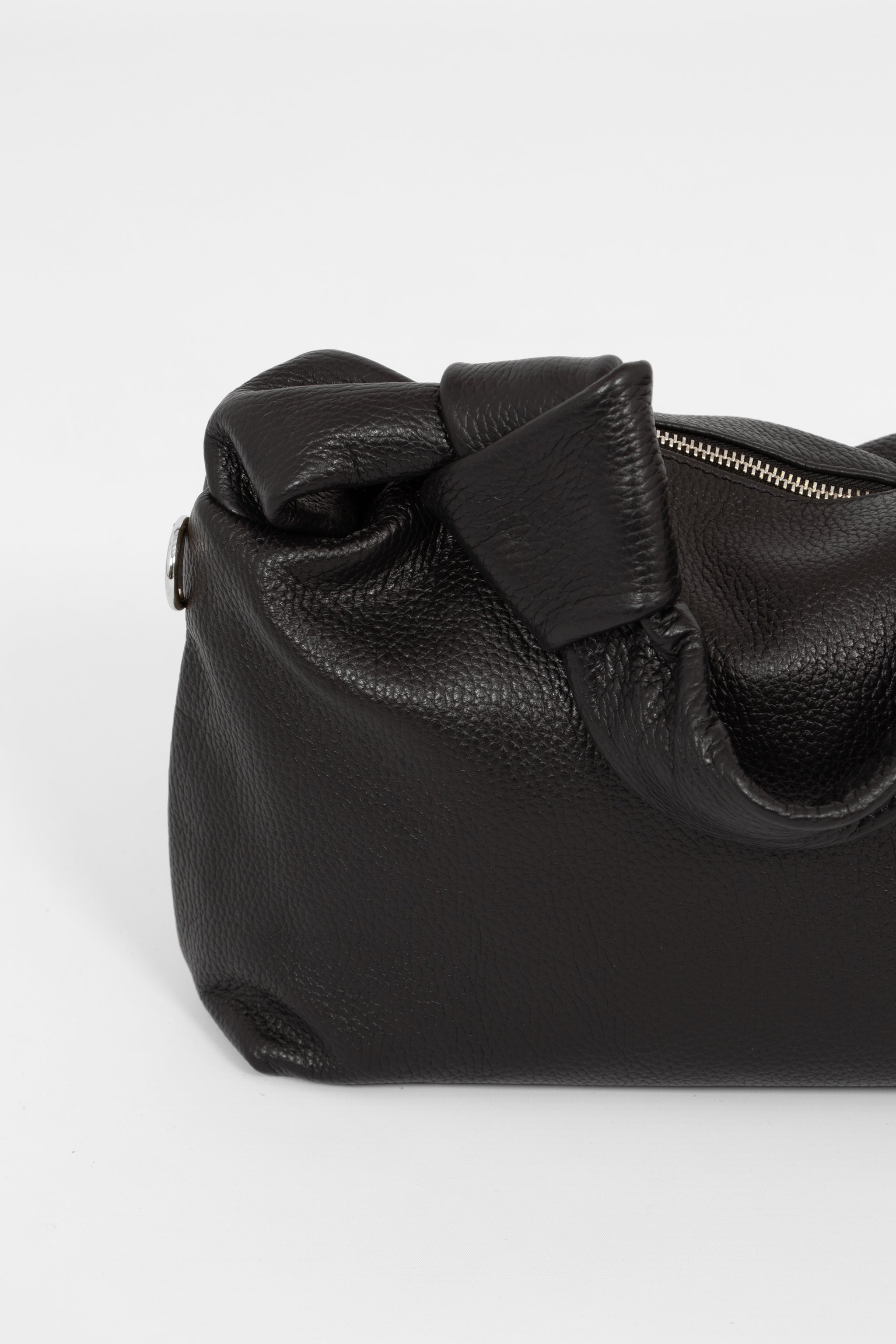 Devon Italian Leather Knotted Shoulder Bag - Black, Pebbled
