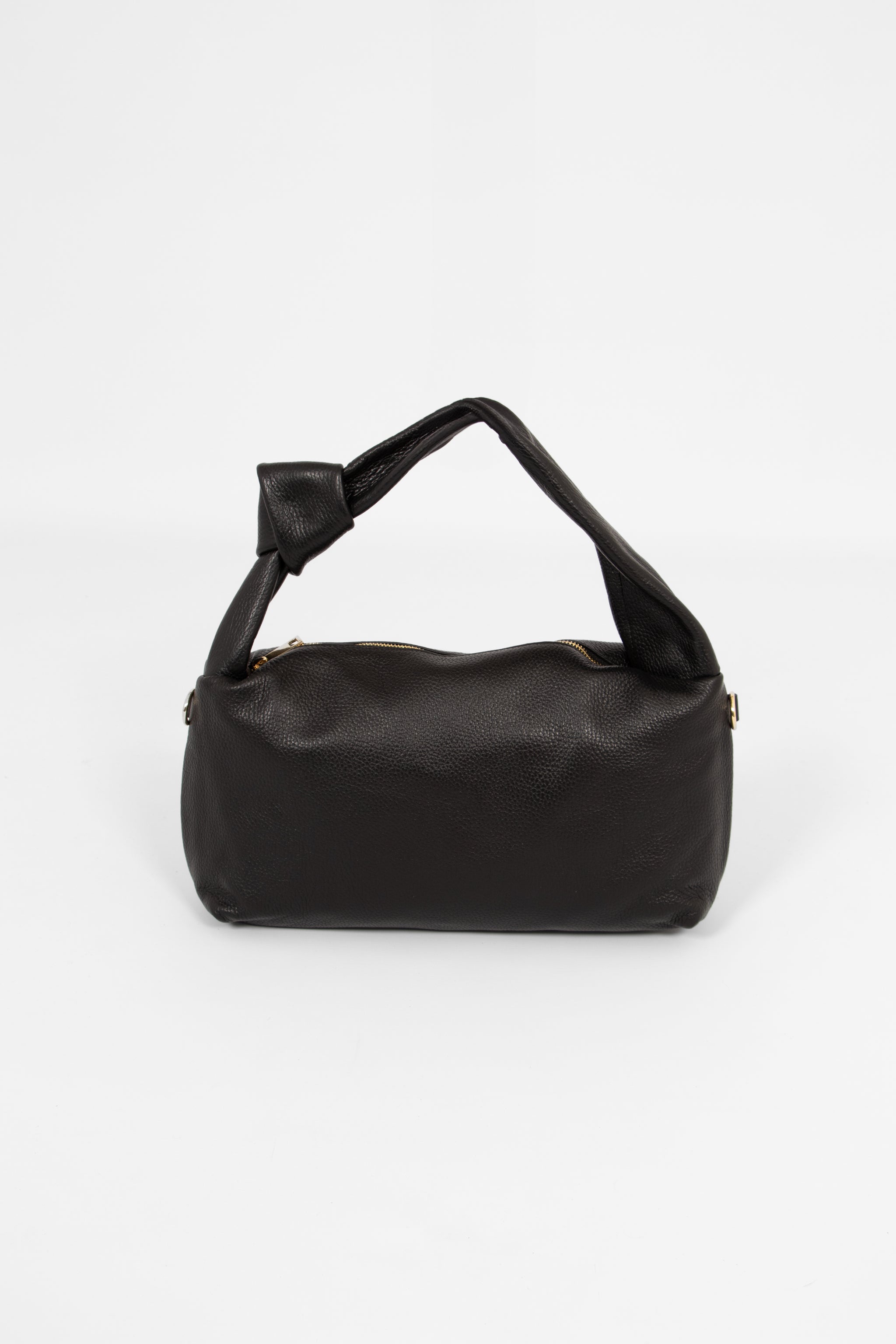 Devon Italian Leather Knotted Shoulder Bag - Black, Pebbled
