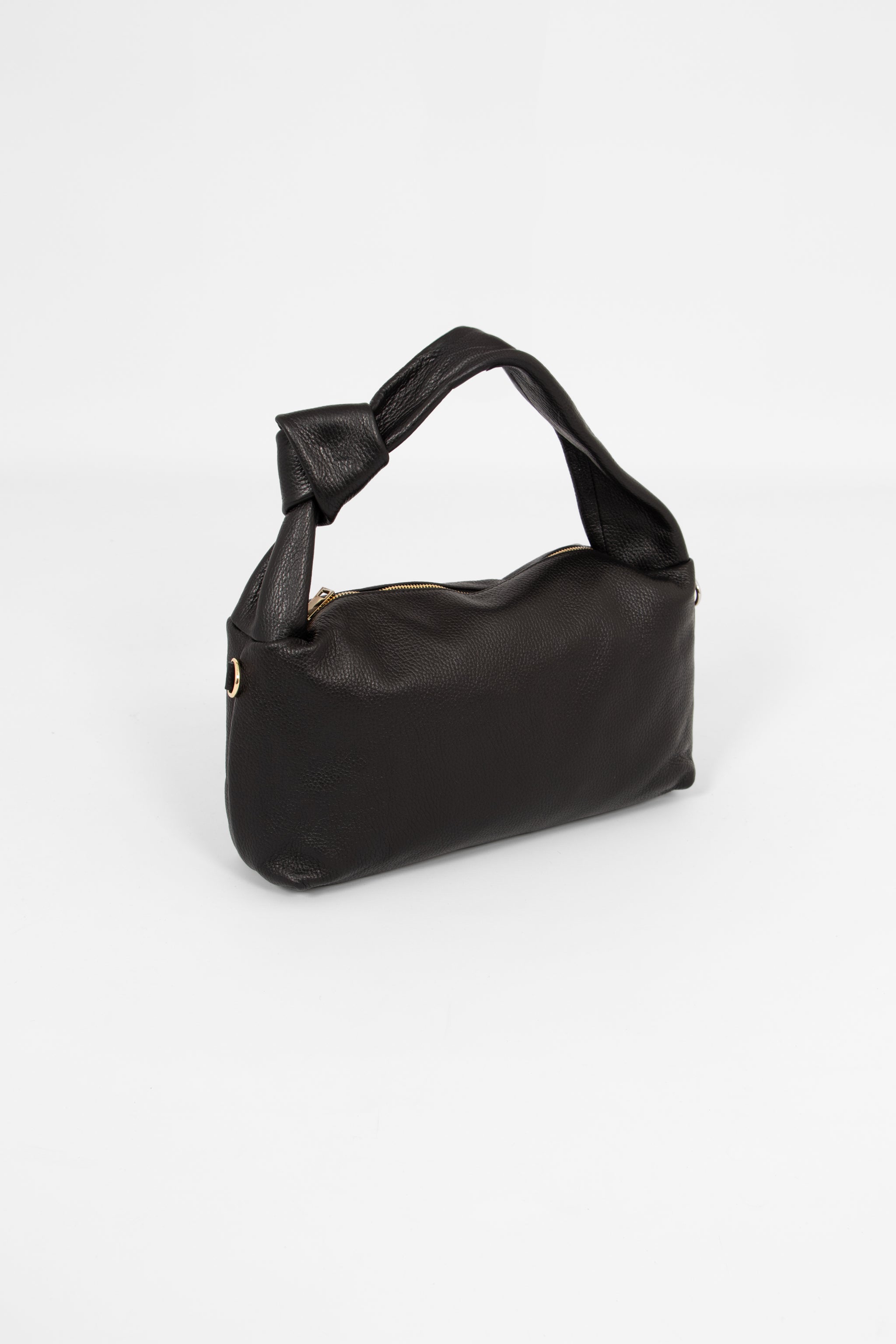 Devon Italian Leather Knotted Shoulder Bag - Black, Pebbled
