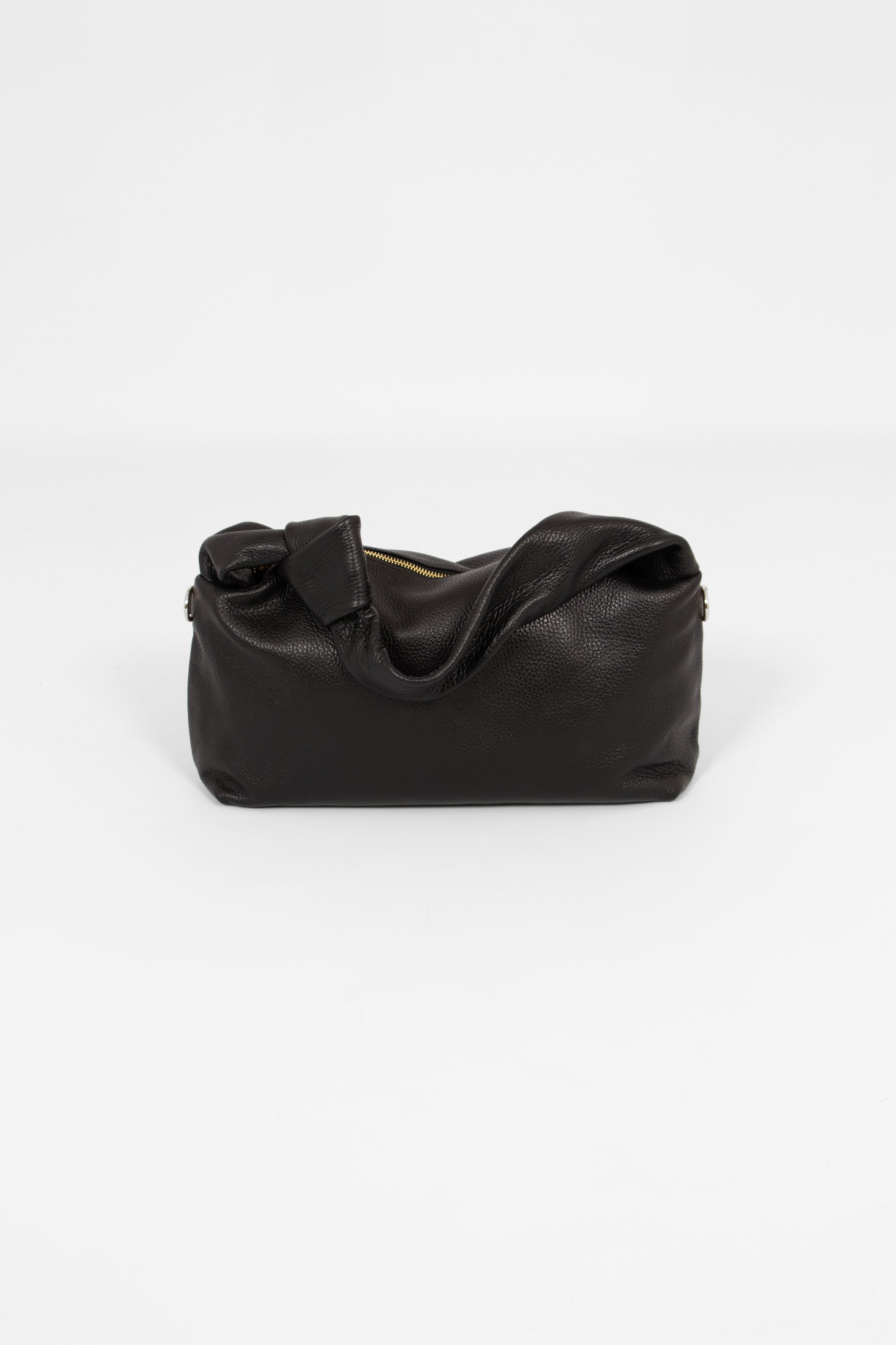 Devon Italian Leather Knotted Shoulder Bag - Black, Pebbled