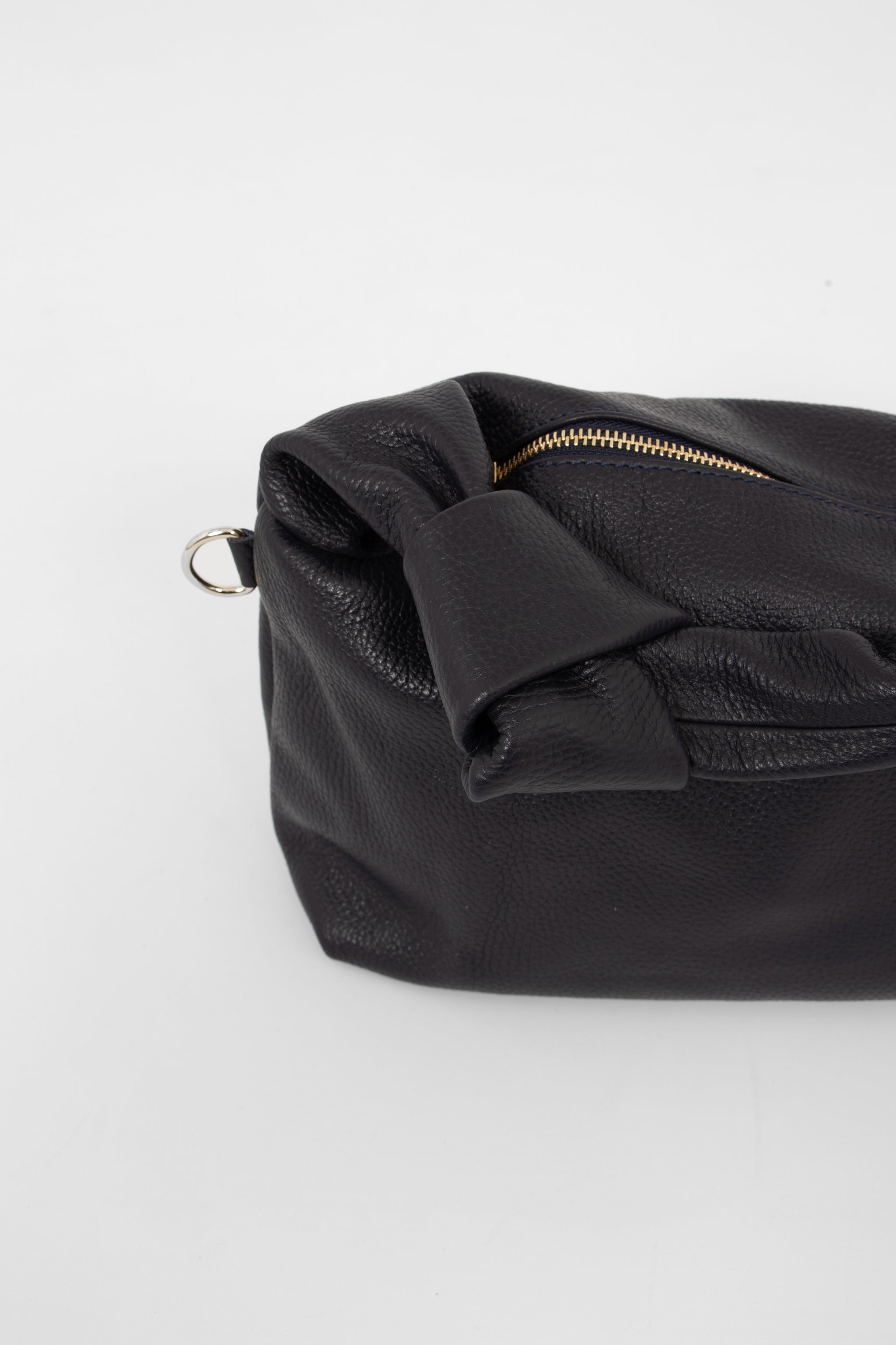 Devon Italian Leather Knotted Shoulder Bag - Navy Blue, Pebbled