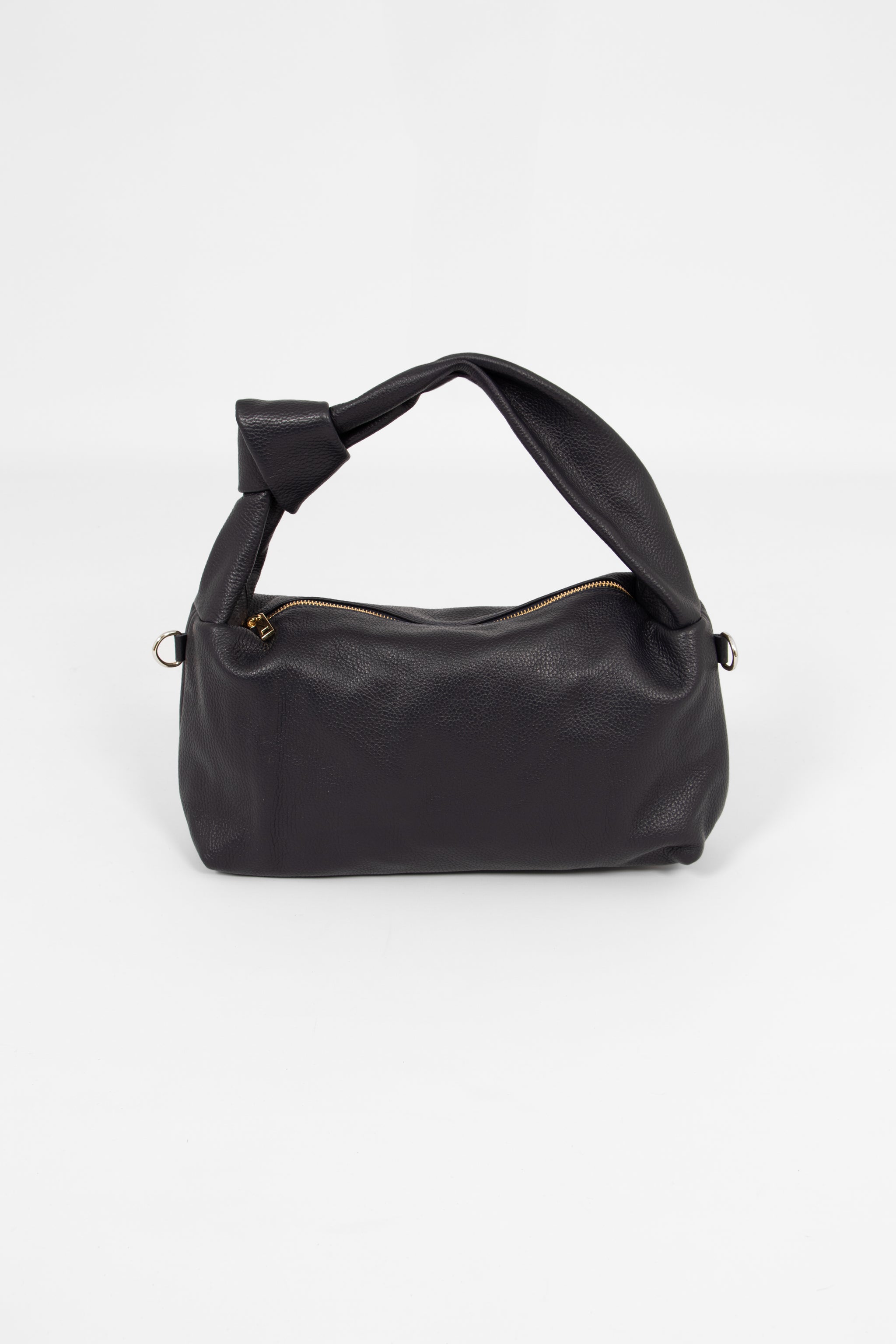 Devon Italian Leather Knotted Shoulder Bag - Navy Blue, Pebbled