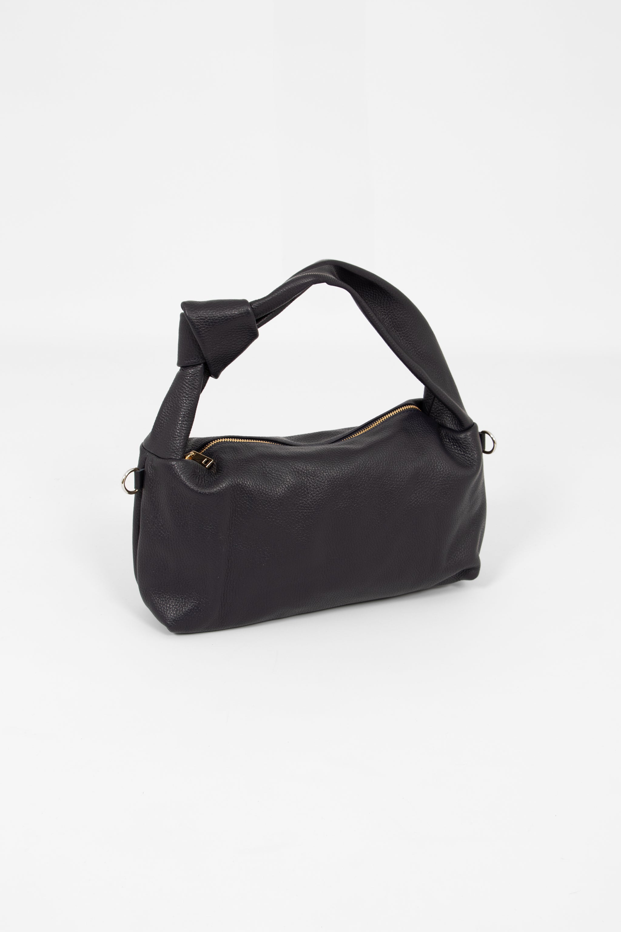 Devon Italian Leather Knotted Shoulder Bag - Navy Blue, Pebbled