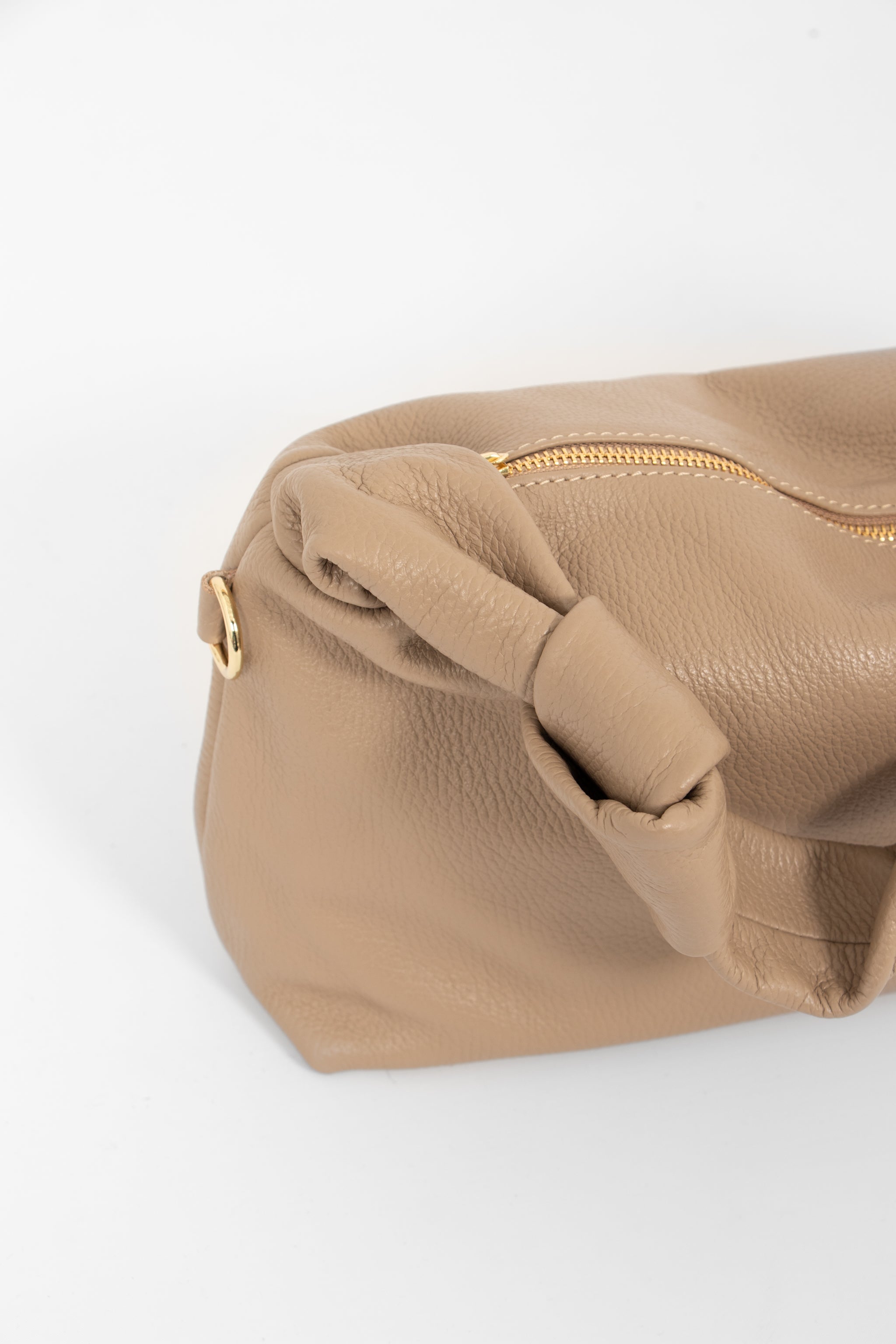 Devon Italian Leather Knotted Shoulder Bag - Taupe, Pebbled