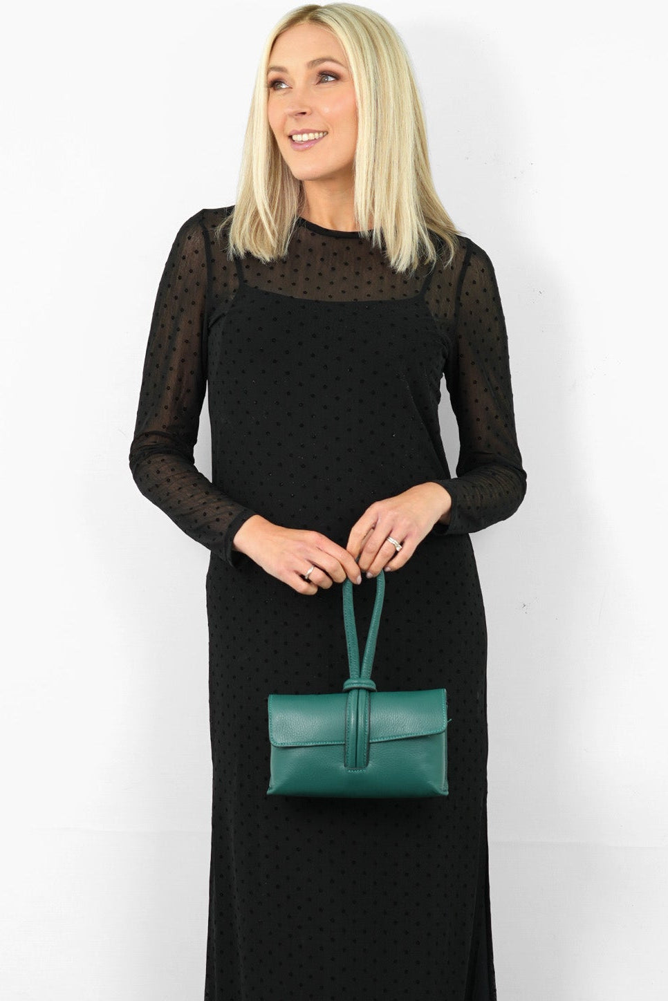 Trixie Forest Green Italian Leather Pebbled Clutch Bag