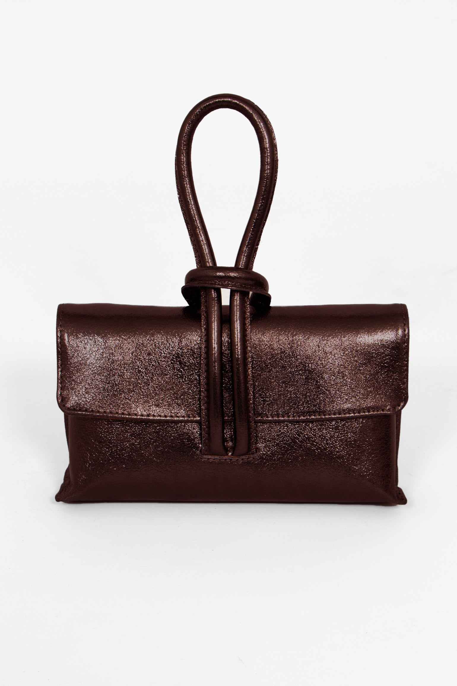 Trixie-Clutch-Bag-Metallic-Italian-Leather-in-Brown-Front