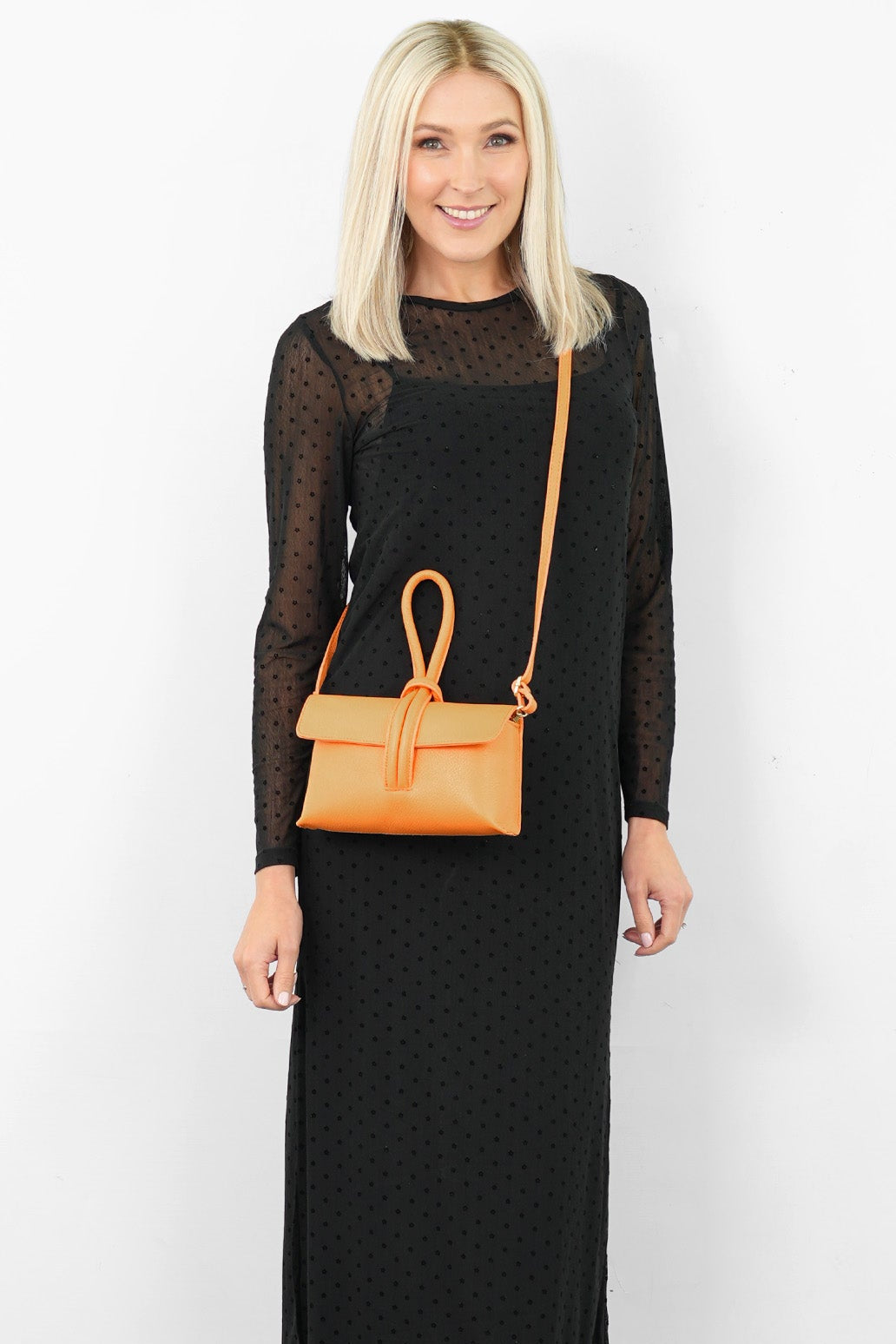 Trixie Apricot Pebbled Italian Leather Clutch Bag