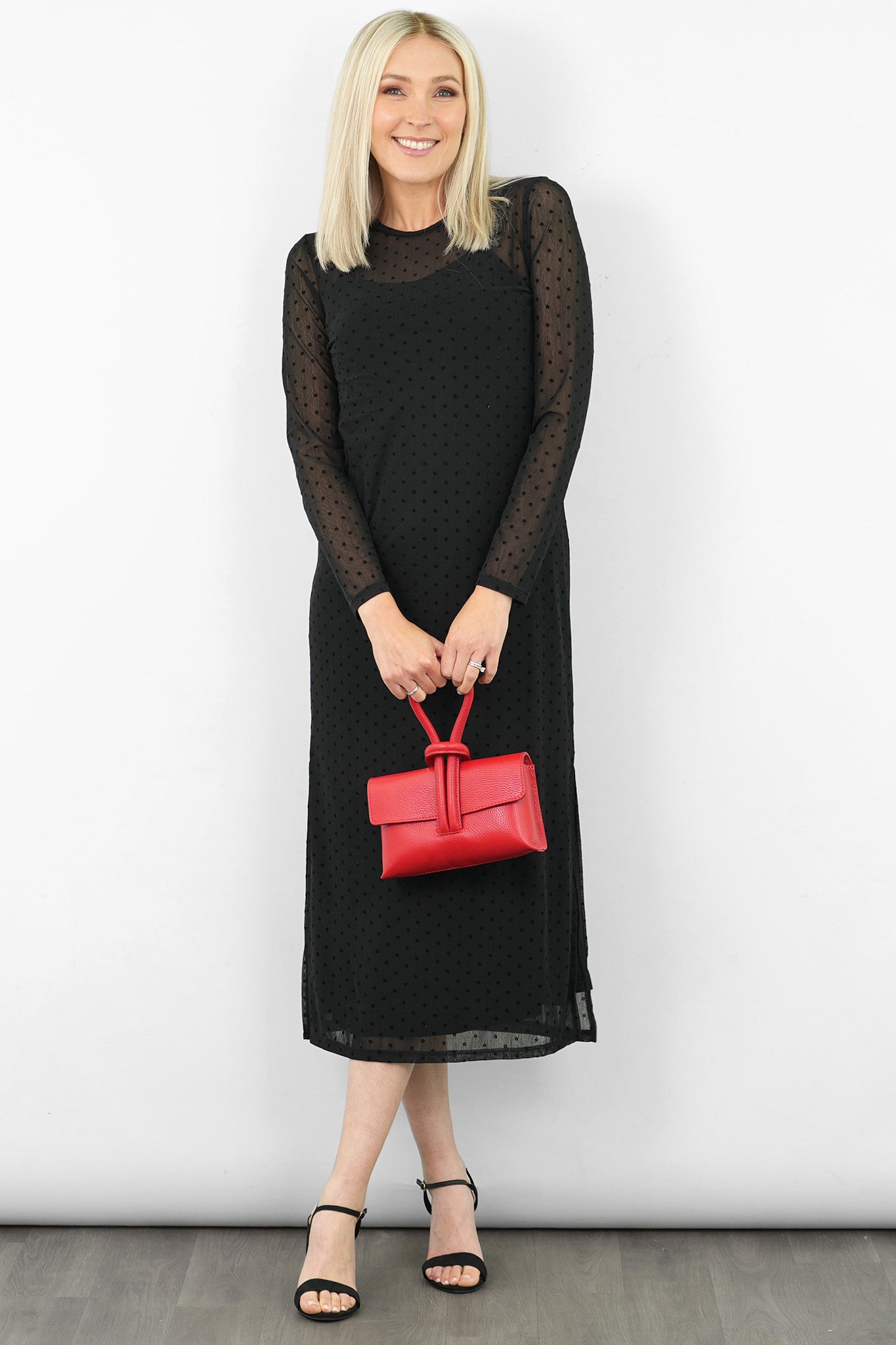 Trixie Italian Leather Wristlet Clutch Bag - Red, Pebbled