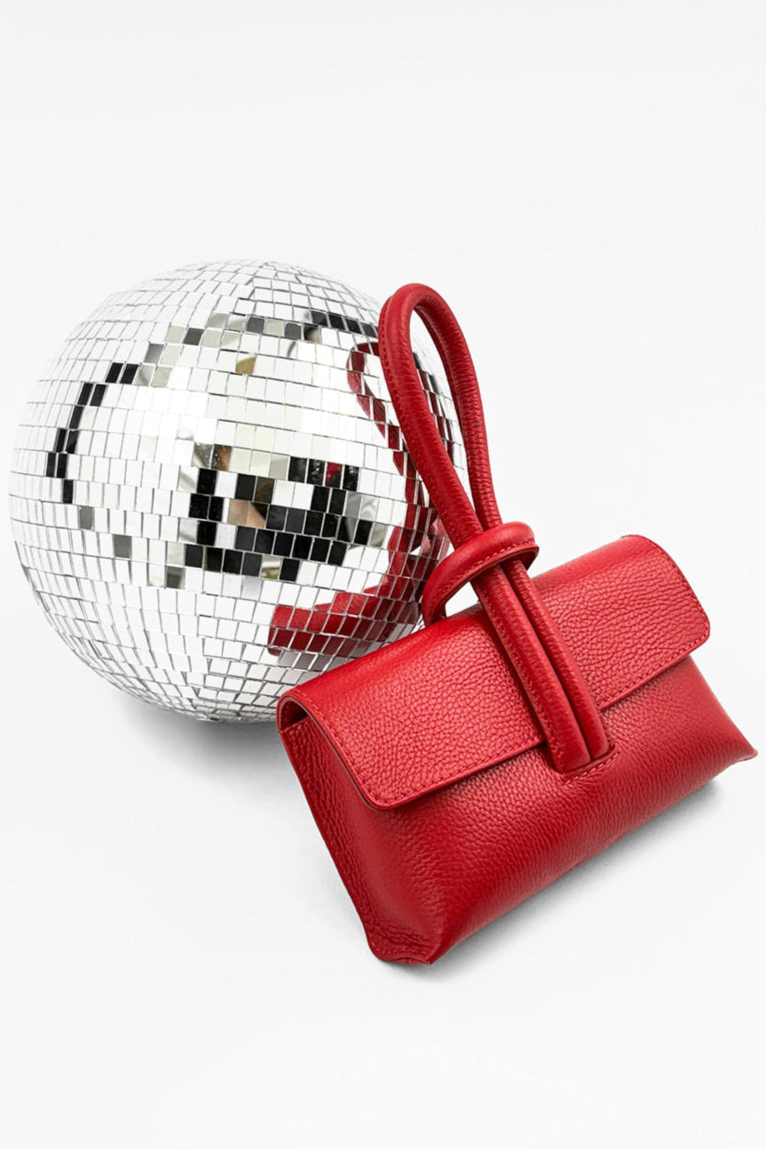 Trixie Italian Leather Wristlet Clutch Bag - Red, Pebbled