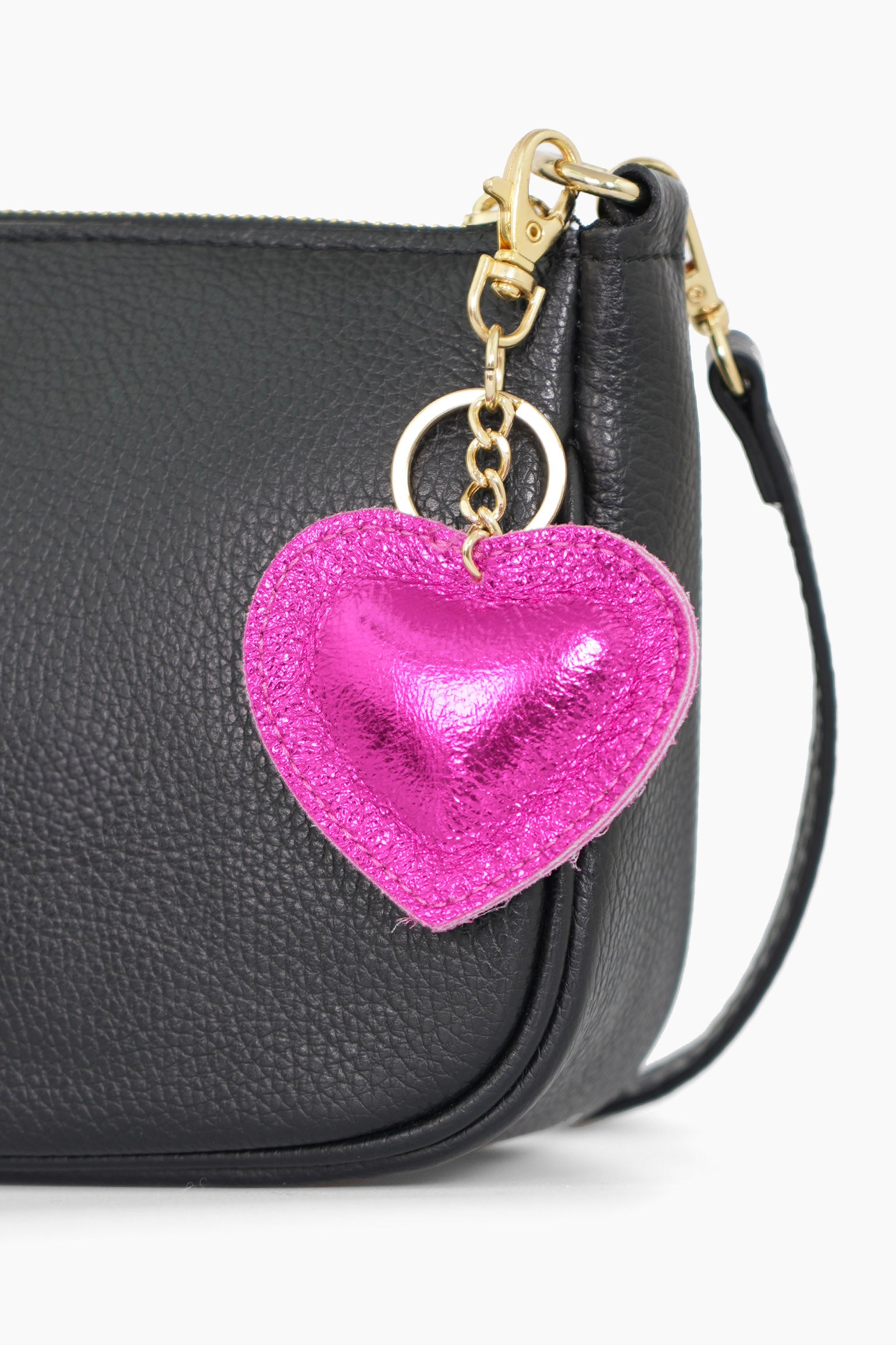 valentina-italian-leather-love-heart-keyring-raspberry-metallic-attached-to-handbag