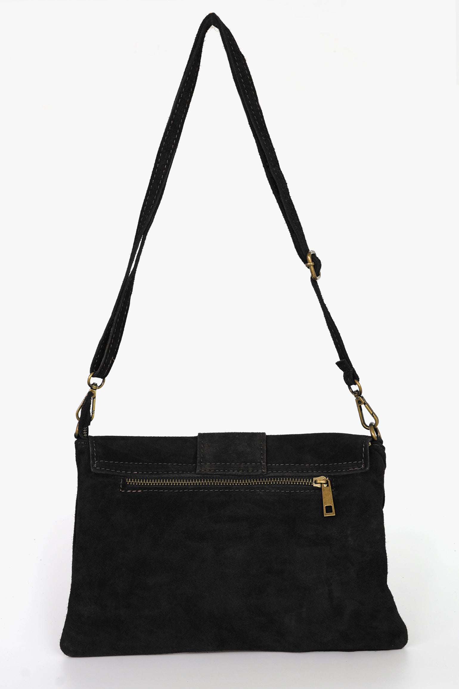 Buckle-Clutch-Bag-Italian-Suede-Leather-in-Black-Back