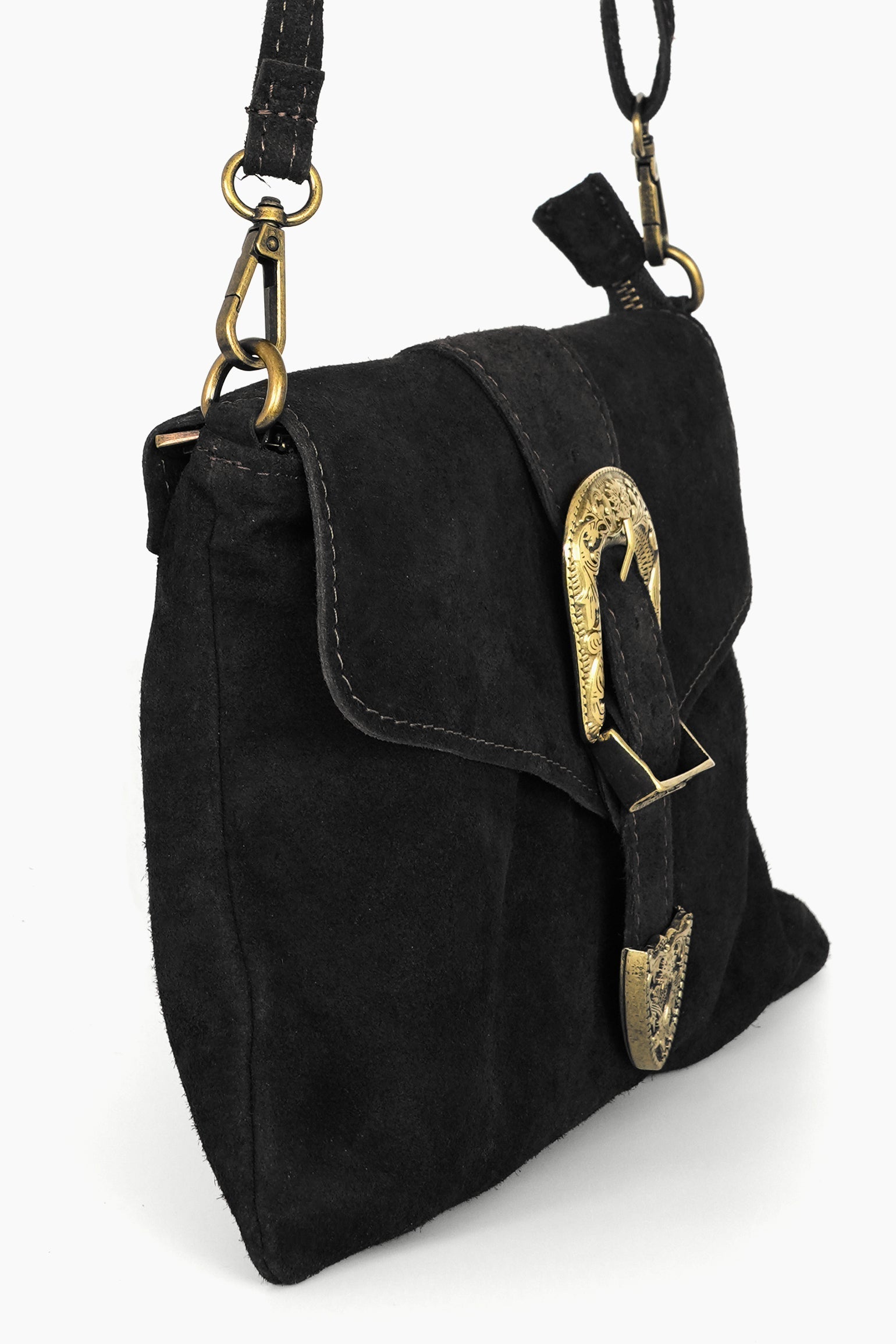 Buckle-Clutch-Bag-Italian-Suede-Leather-in-Black-Side