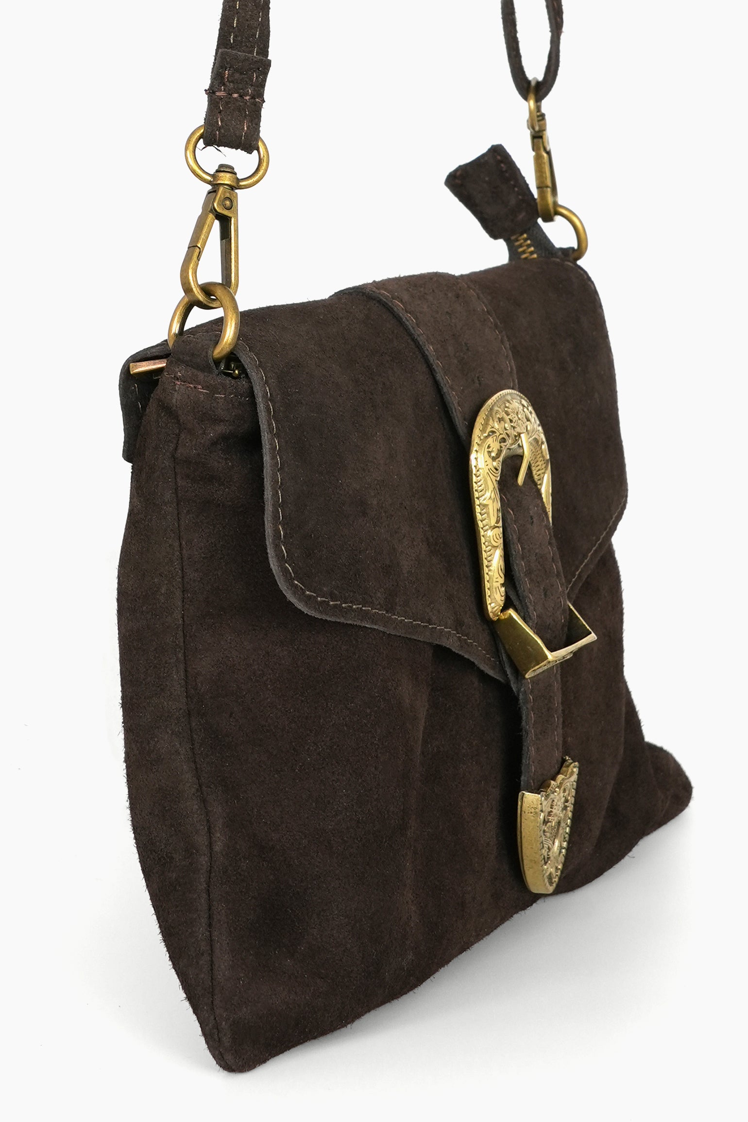 Buckle-Clutch-Bag-Italian-Suede-Leather-in-Brown-Side-Showing-Magnetic-Buckle-Closure